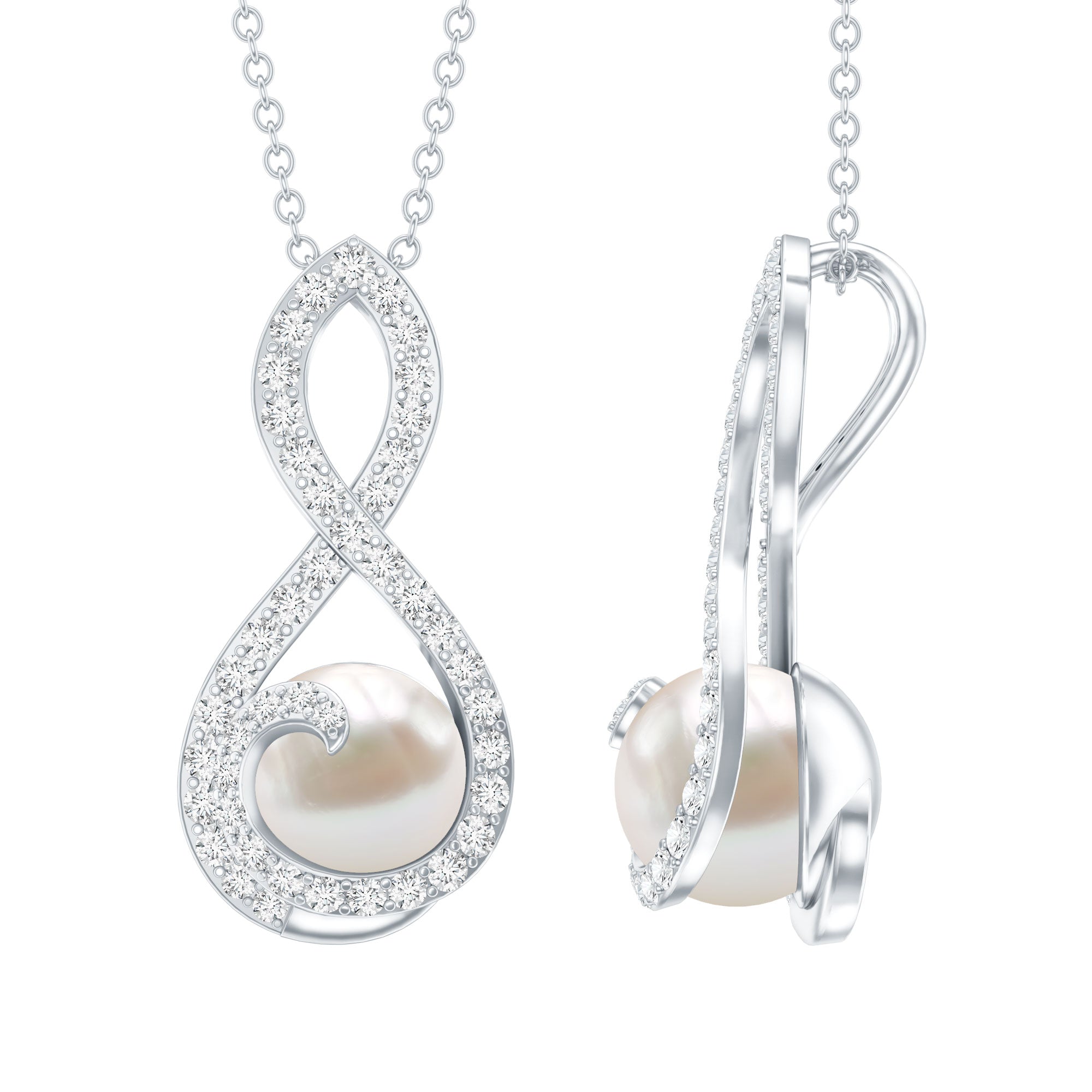 Designer Freshwater Pearl and Moissanite Infinity Necklace With Chain AAA - Rosec Jewels