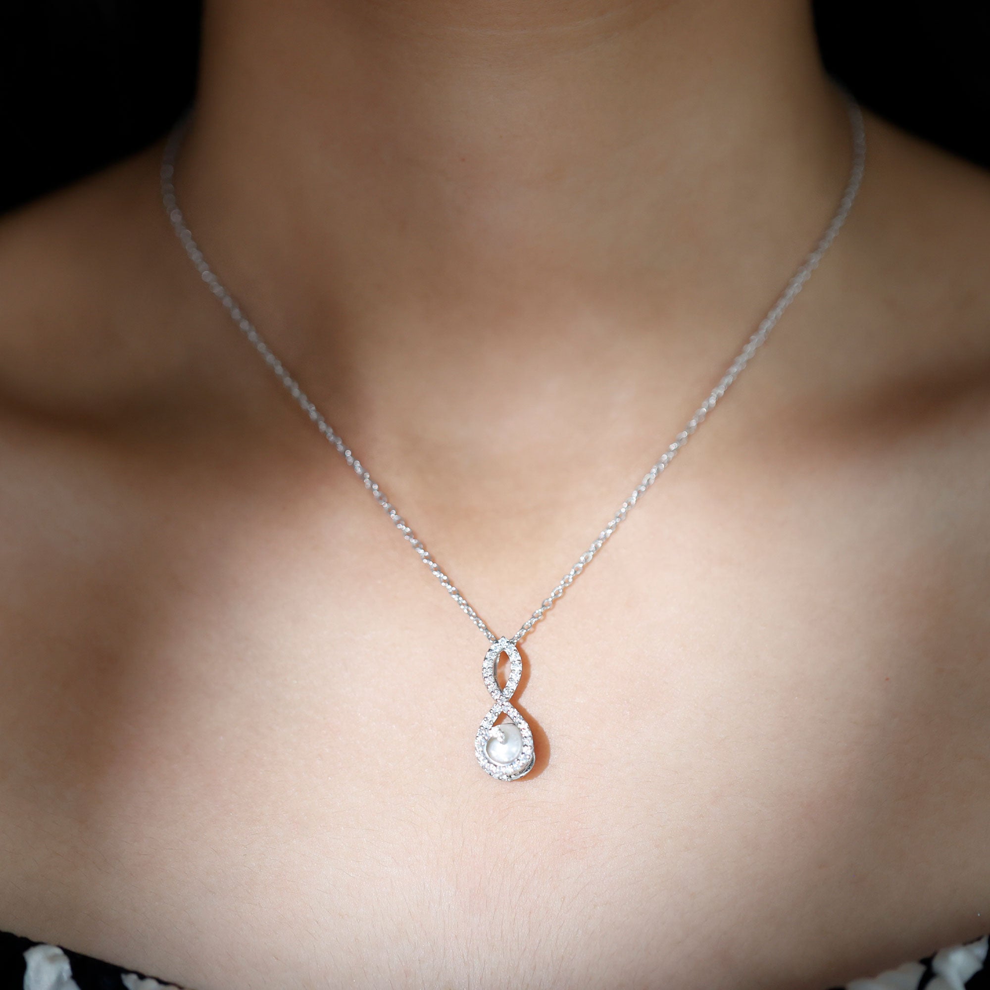 Designer Freshwater Pearl and Moissanite Infinity Necklace With Chain AAA - Rosec Jewels