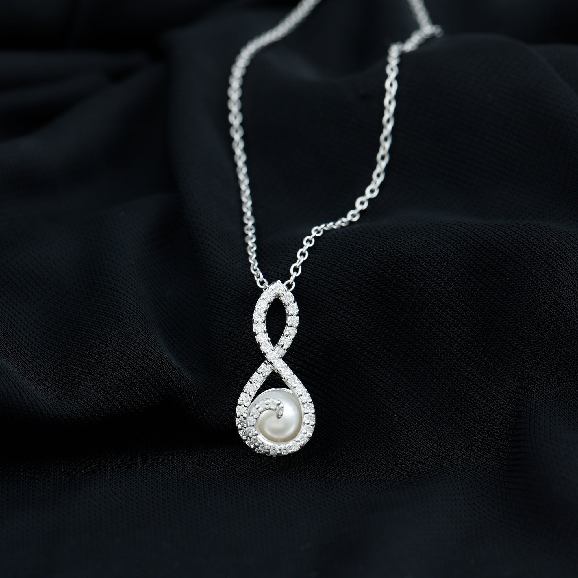 Designer Freshwater Pearl and Moissanite Infinity Necklace With Chain AAA - Rosec Jewels