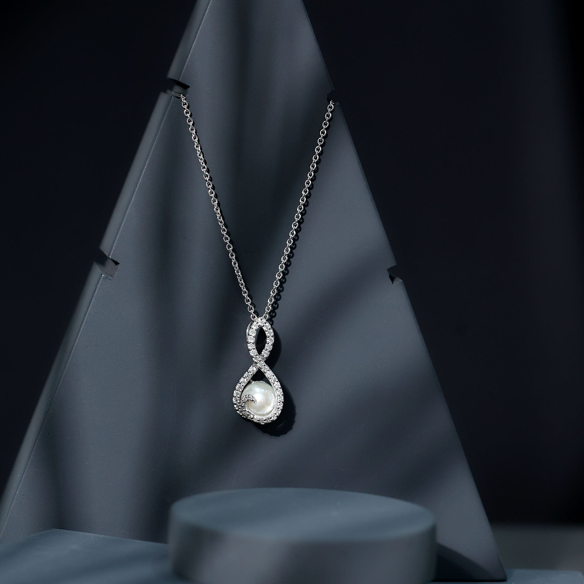 Designer Freshwater Pearl and Moissanite Infinity Necklace With Chain AAA - Rosec Jewels