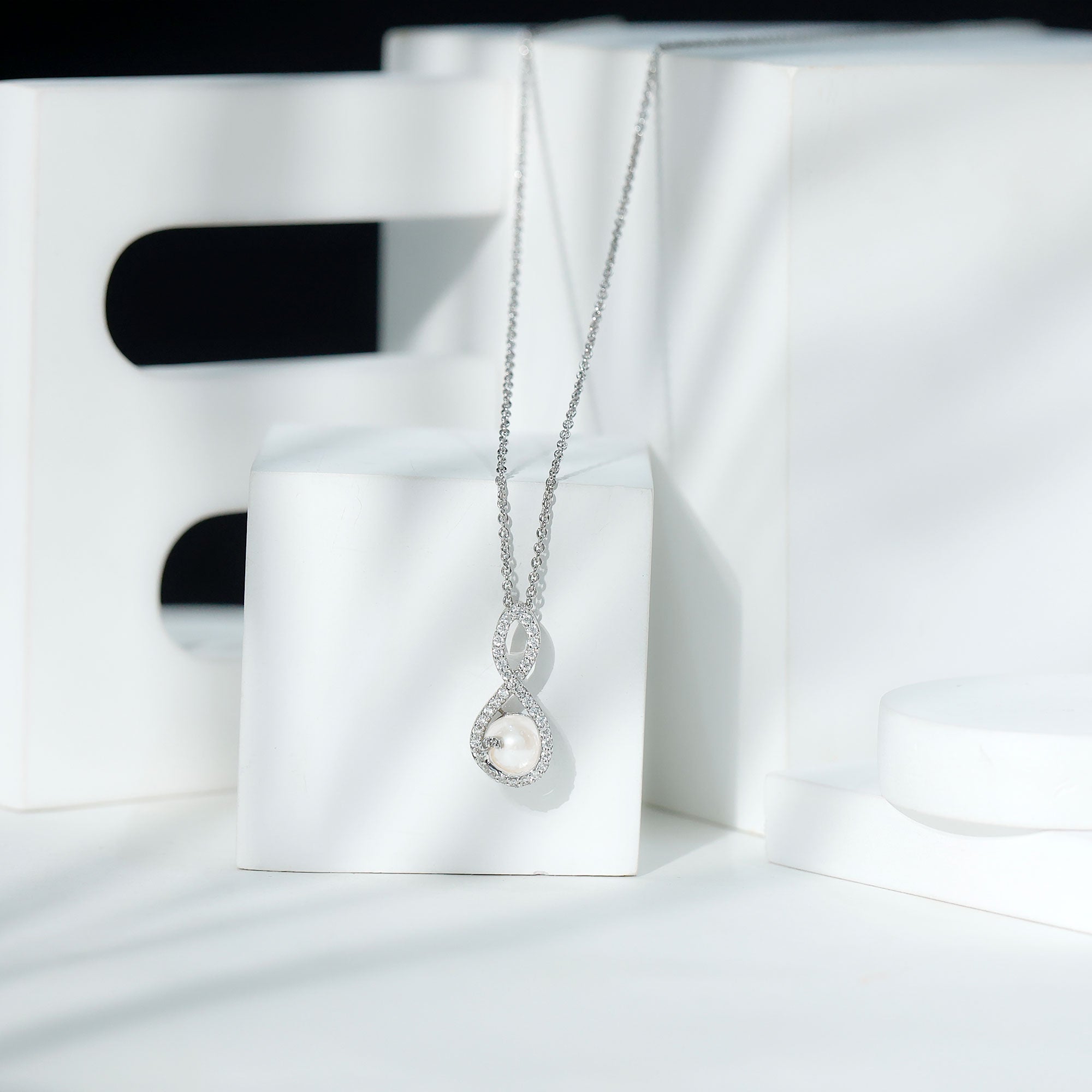 Designer Freshwater Pearl and Moissanite Infinity Necklace With Chain AAA - Rosec Jewels