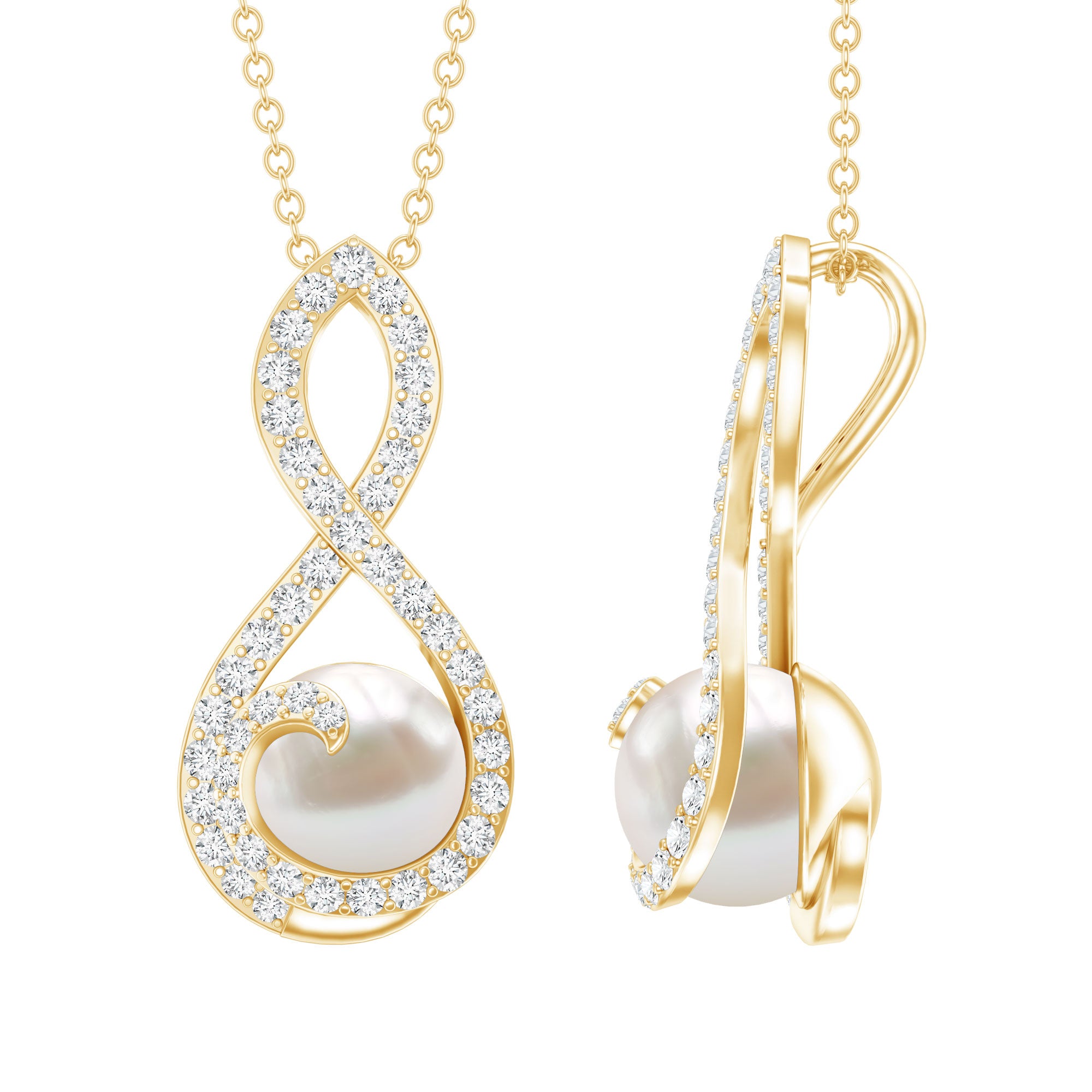 Designer Freshwater Pearl and Moissanite Infinity Necklace With Chain AAA - Rosec Jewels