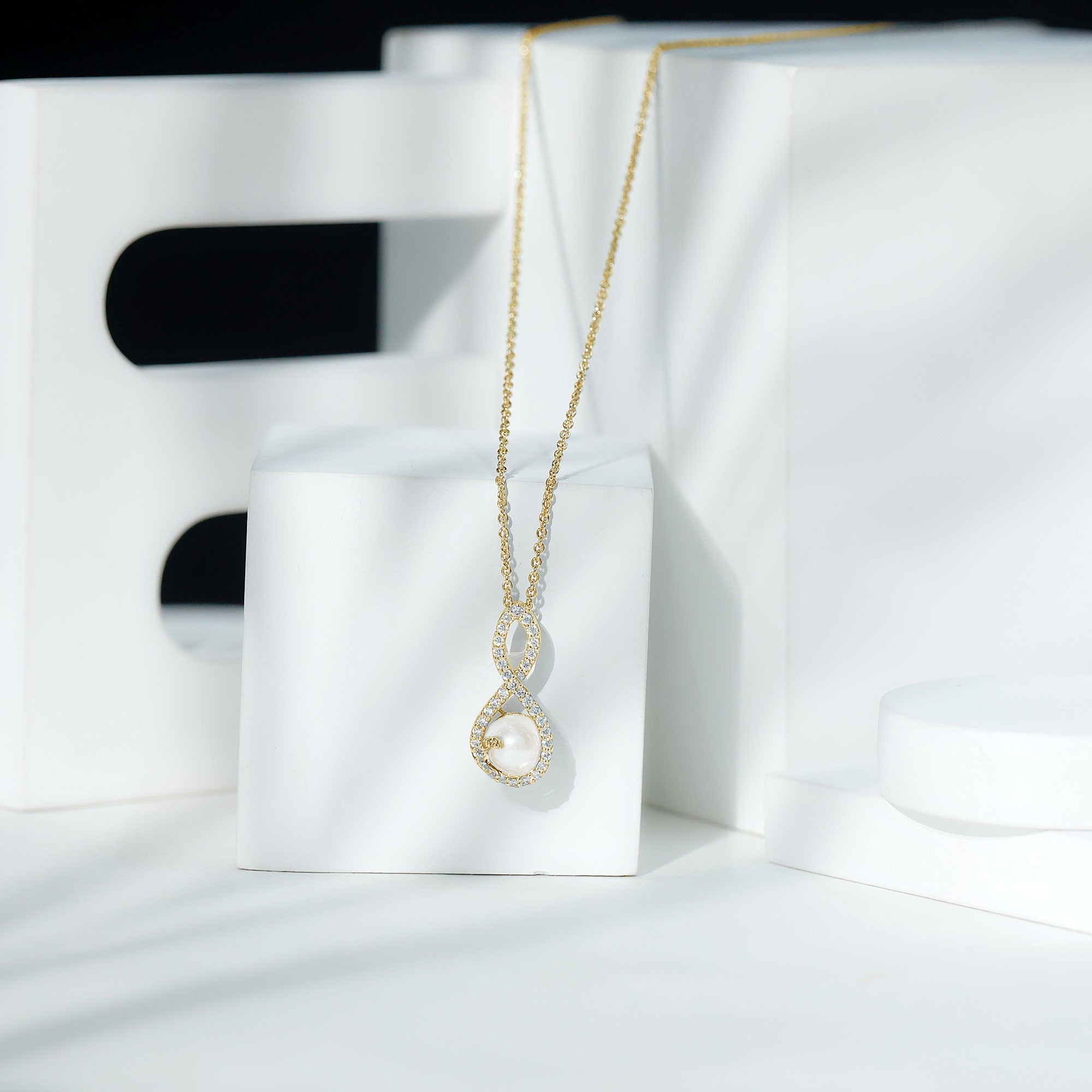 Designer Freshwater Pearl and Moissanite Infinity Necklace With Chain AAA - Rosec Jewels