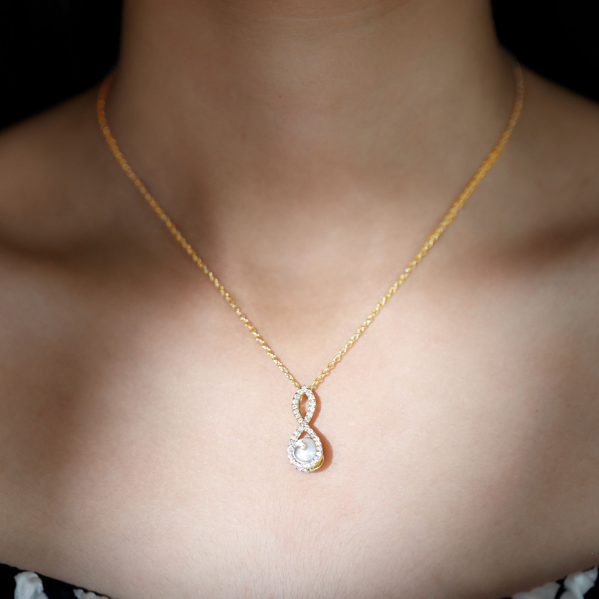 Designer Freshwater Pearl and Moissanite Infinity Necklace With Chain AAA - Rosec Jewels