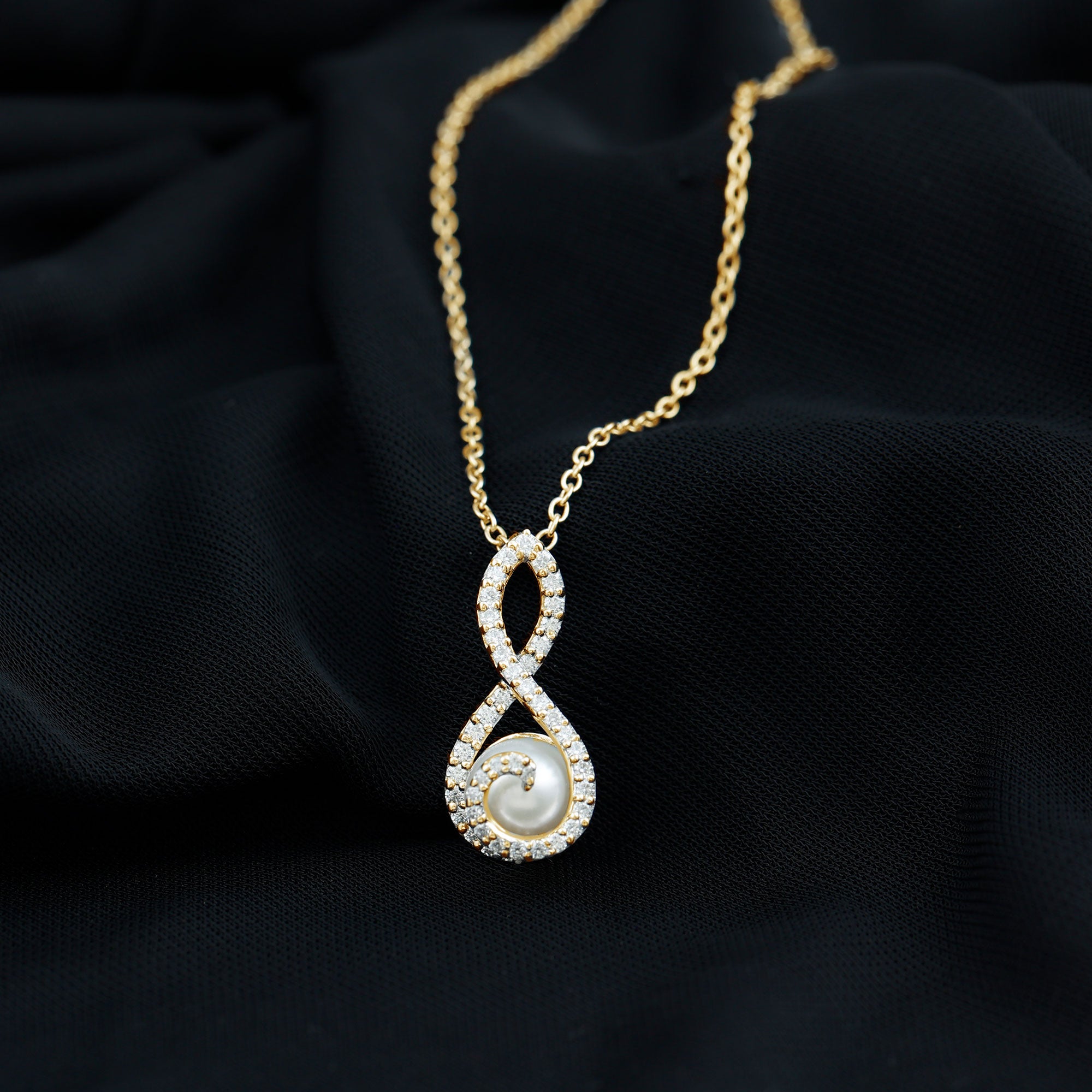 Designer Freshwater Pearl and Moissanite Infinity Necklace With Chain AAA - Rosec Jewels