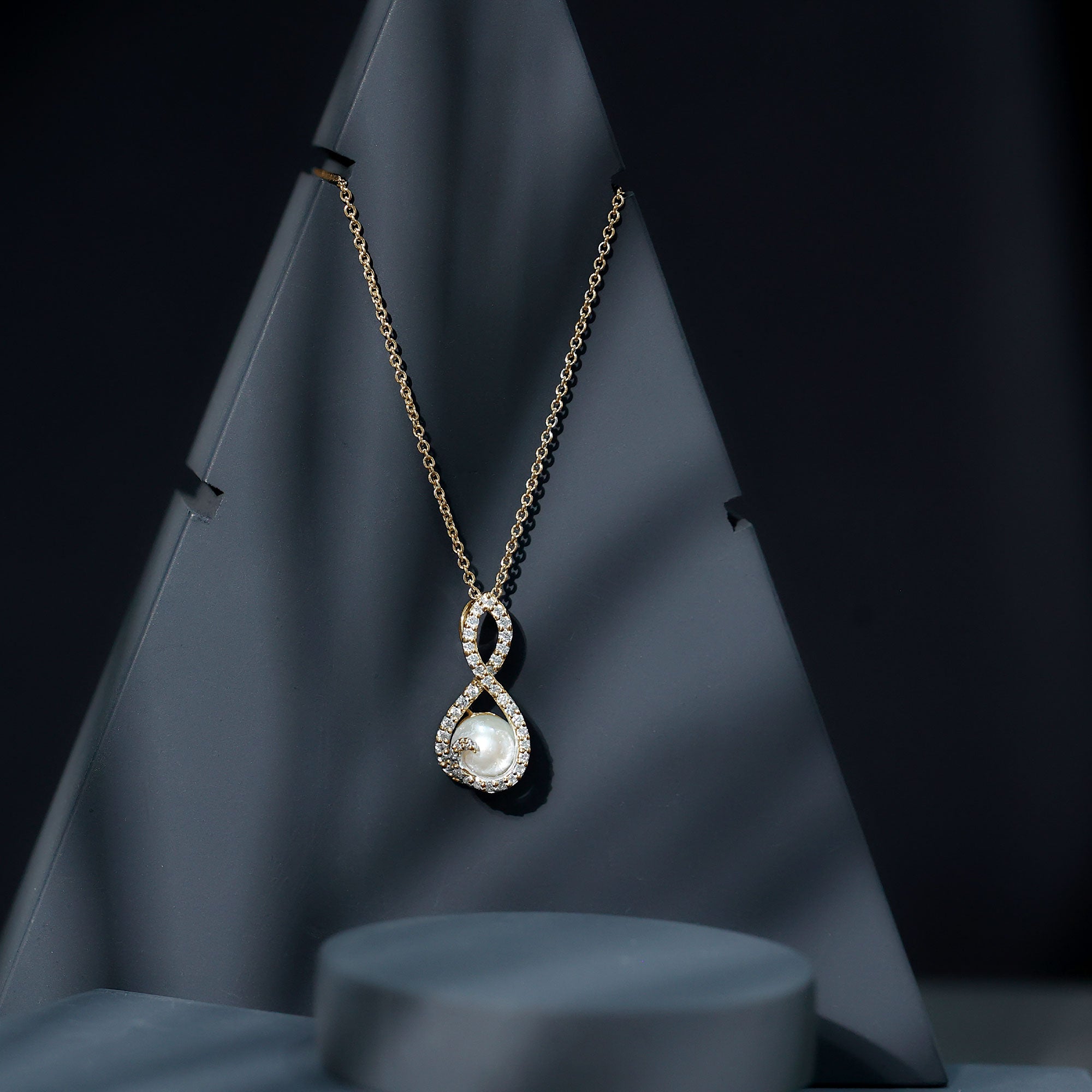 Designer Freshwater Pearl and Moissanite Infinity Necklace With Chain AAA - Rosec Jewels