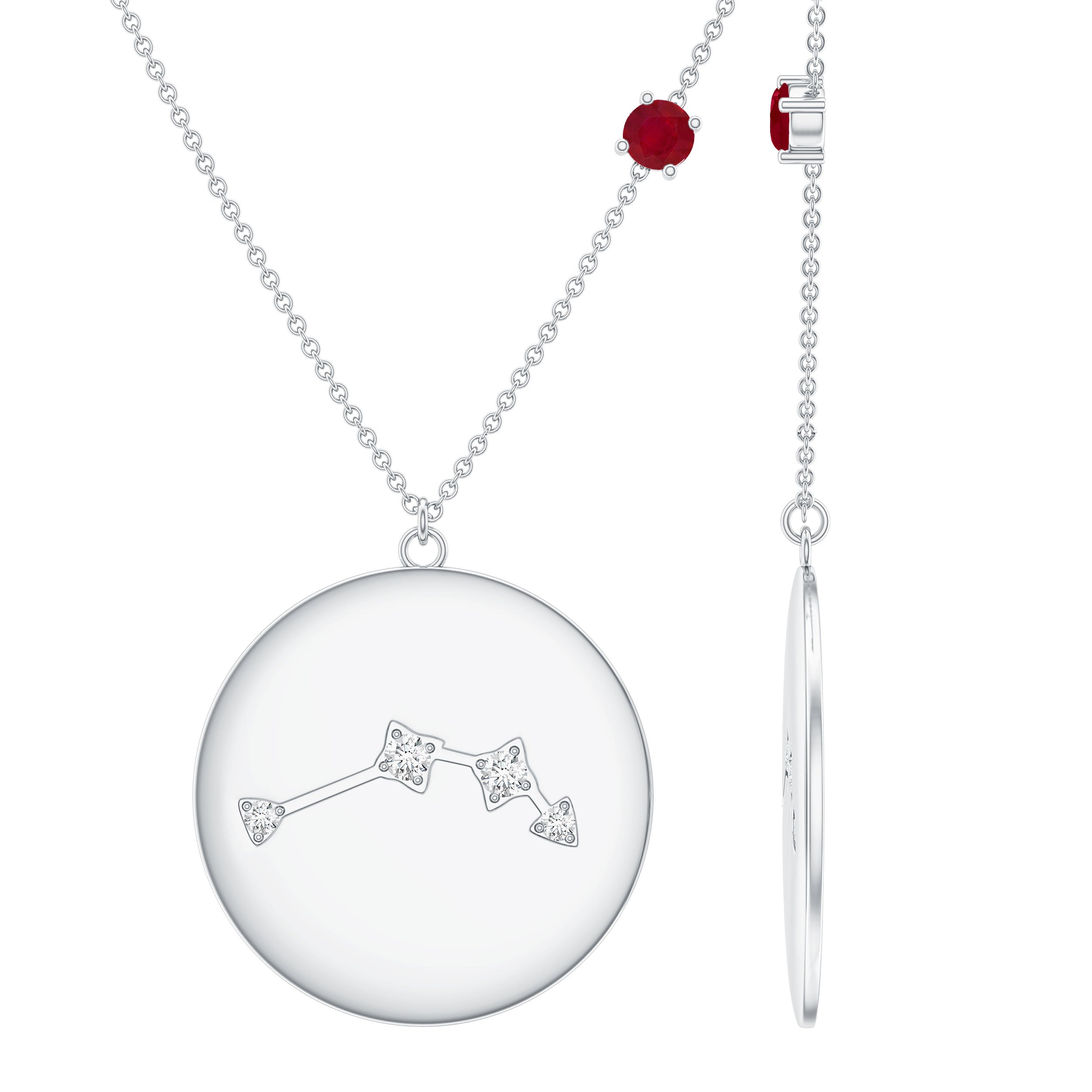 Genuine Ruby and Diamond Cancer Constellation Necklace AAA - Rosec Jewels
