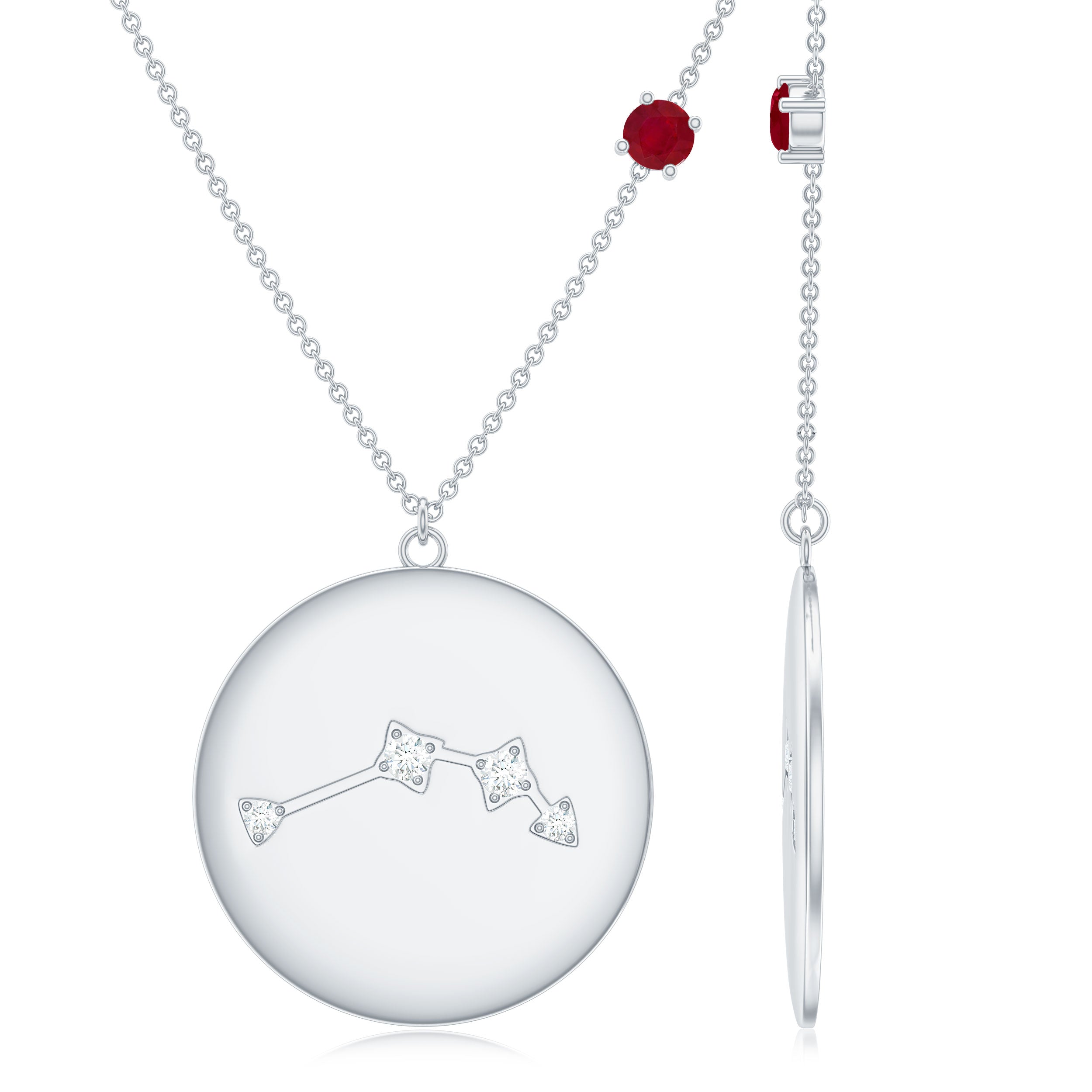 Genuine Ruby and Diamond Cancer Constellation Necklace AAA - Rosec Jewels