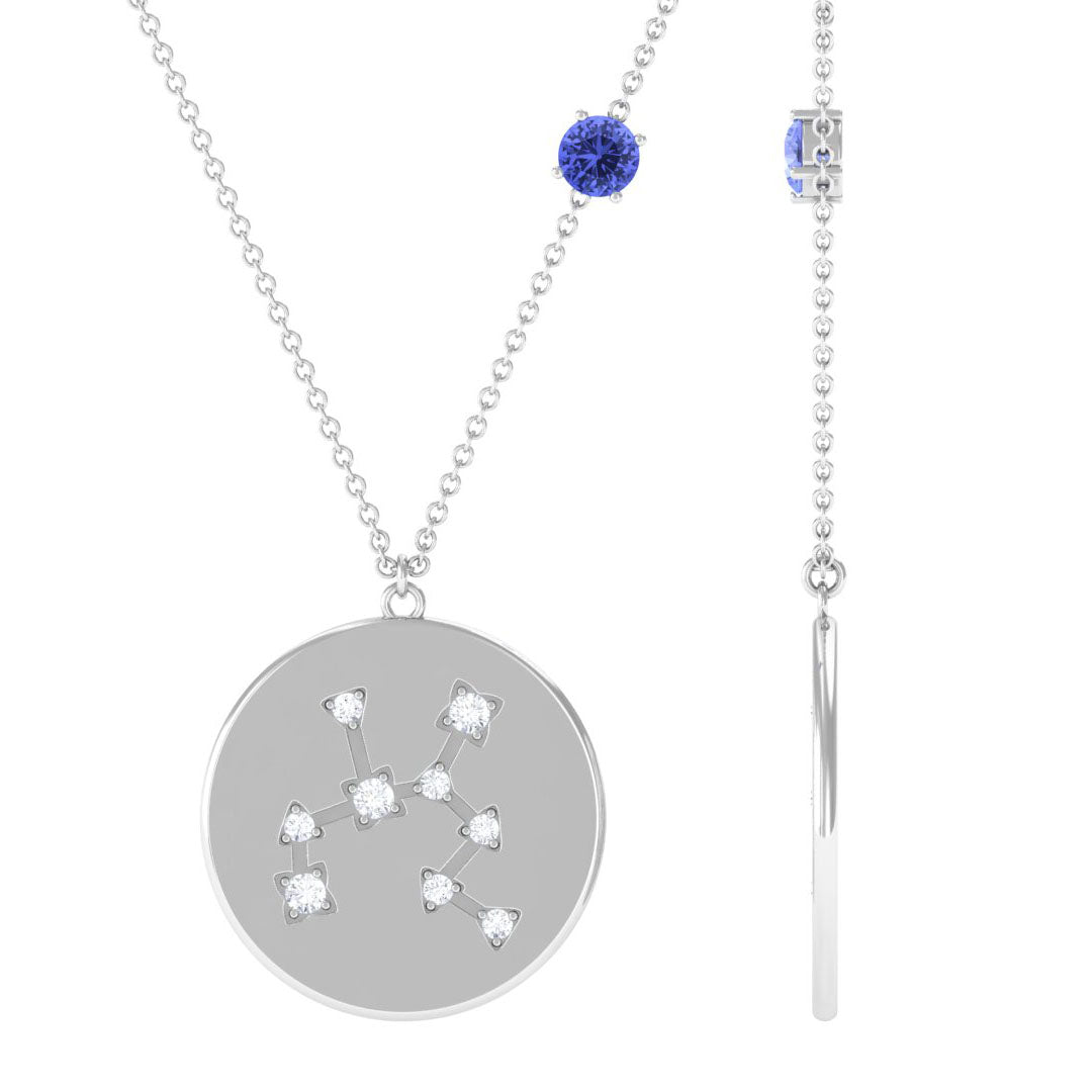 Tanzanite and Diamond Zodiac Sagittarius Necklace with Birthstone
