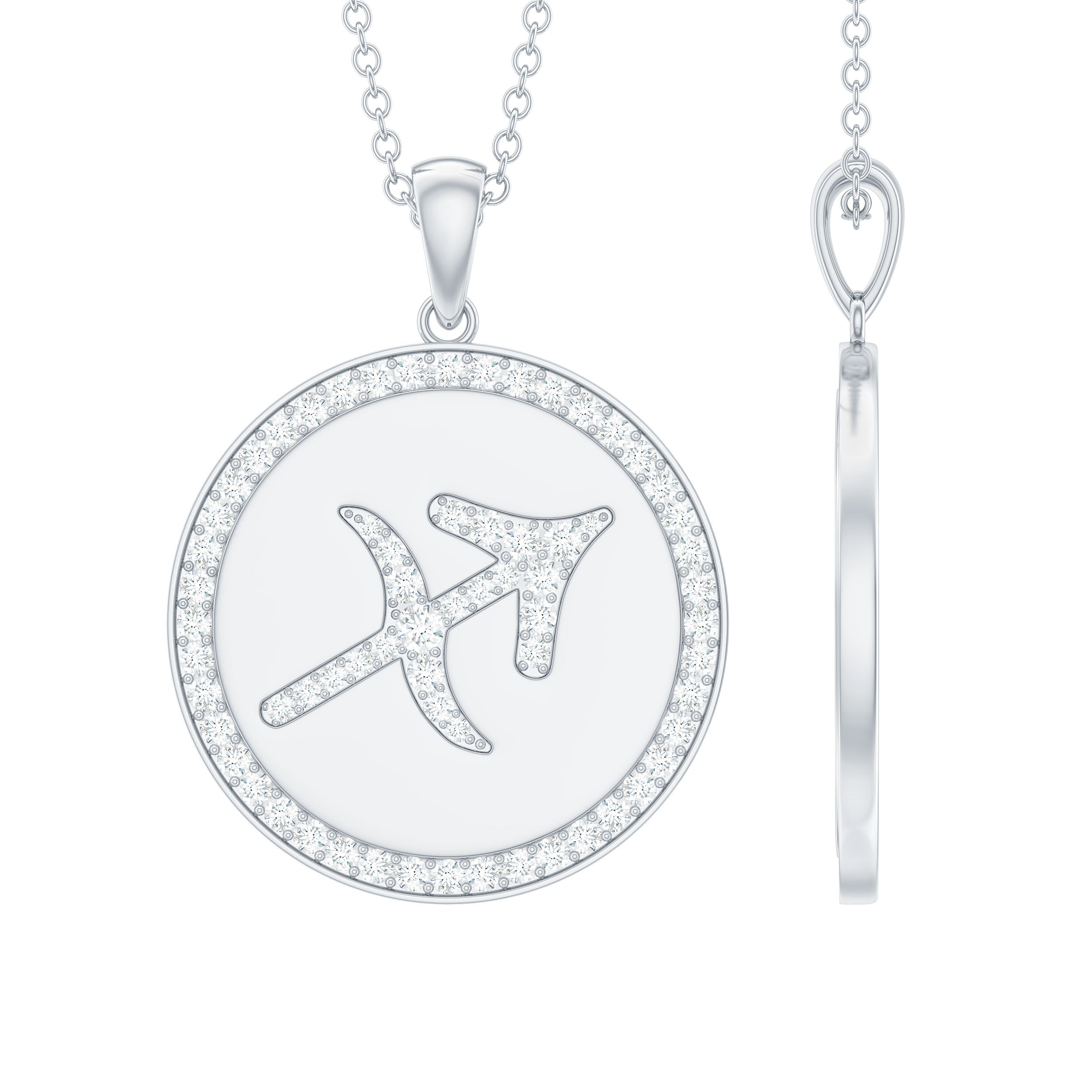 Moissanite Disc Sagittarius Zodiac Sign Pendant Necklace