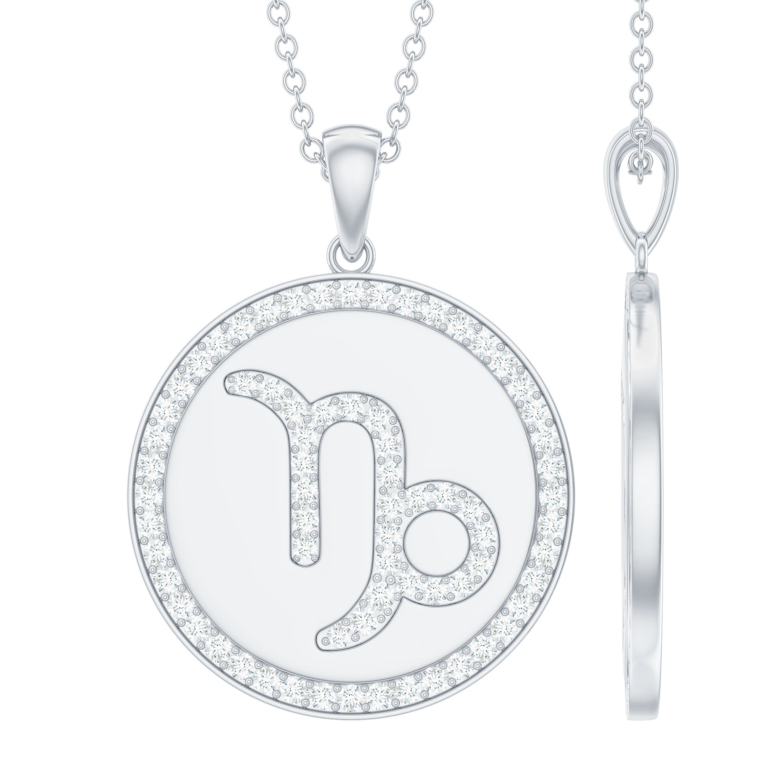 Certified Moissanite Disc Capricorn Zodiac Pendant