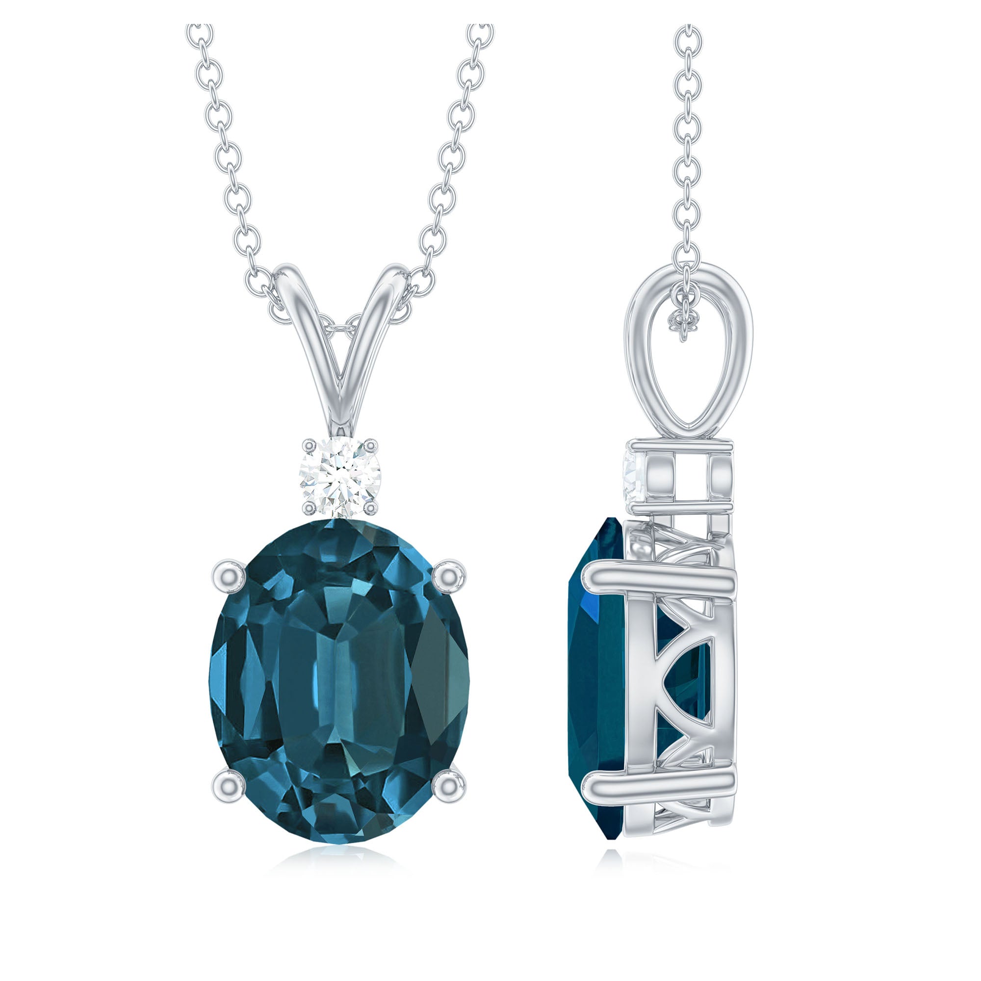 Genuine London Blue Topaz Solitaire Necklace with Chain