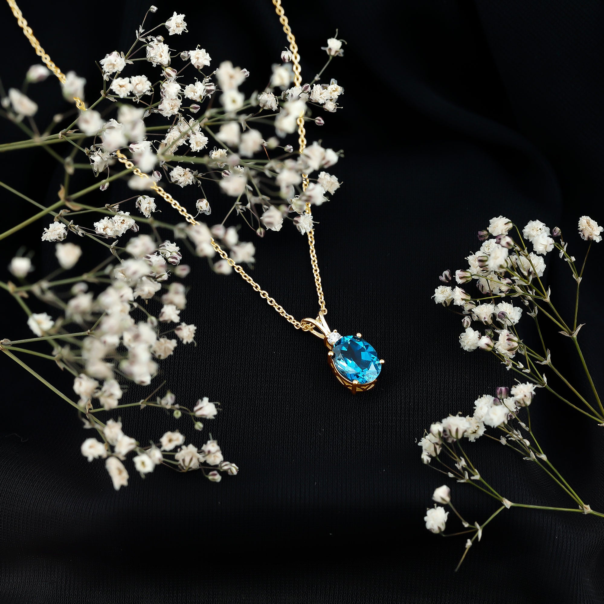 Genuine London Blue Topaz Solitaire Necklace with Chain AAA - Rosec Jewels