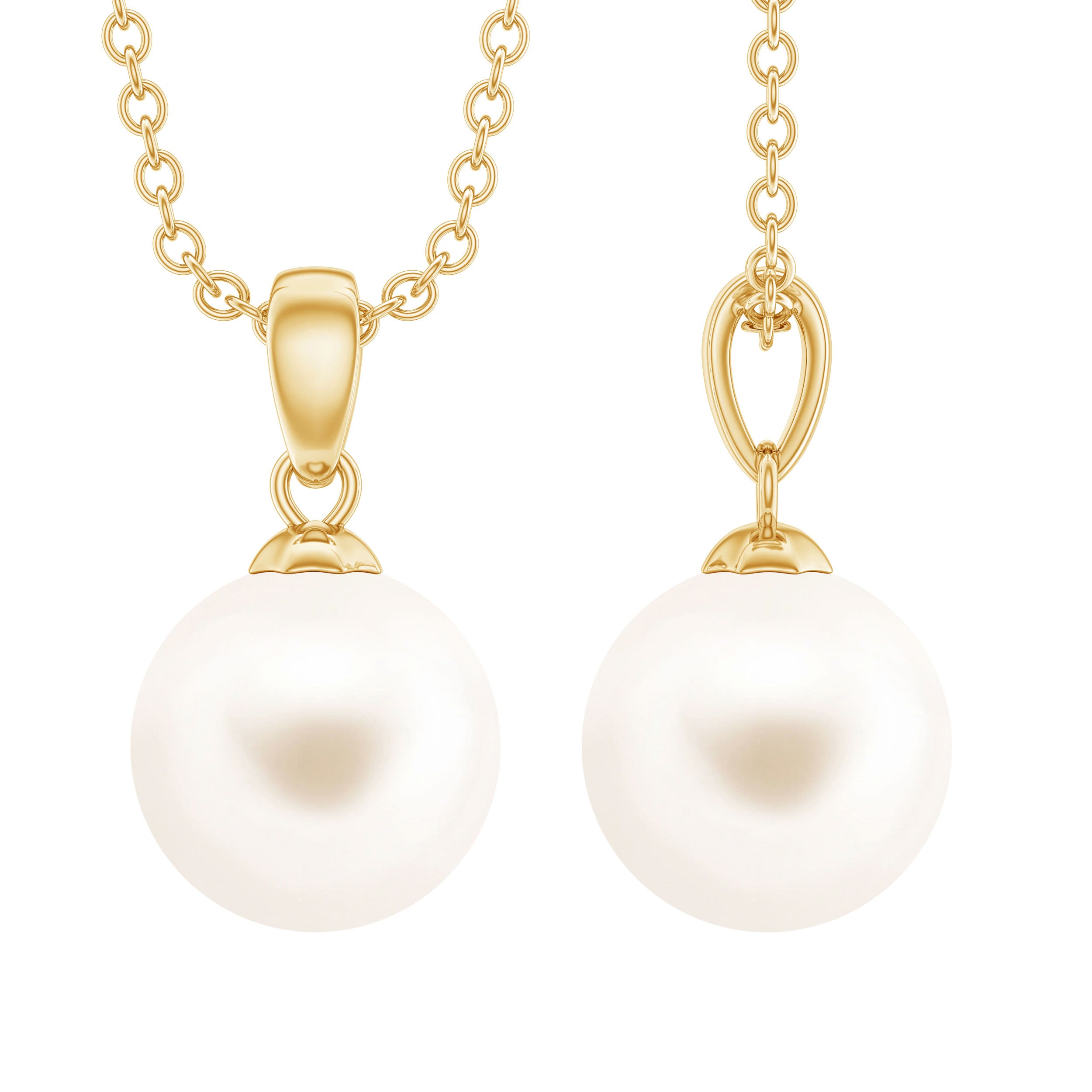 Natural 8MM Freshwater Pearl Solitaire Drop Necklace With Chain AAA - Rosec Jewels