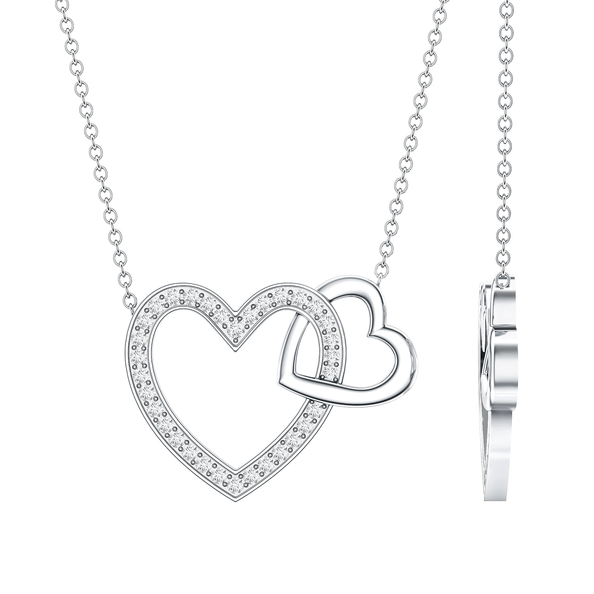 Diamond 2 Heart Promise Necklace Natural - ( HI-SI ) - Rosec Jewels