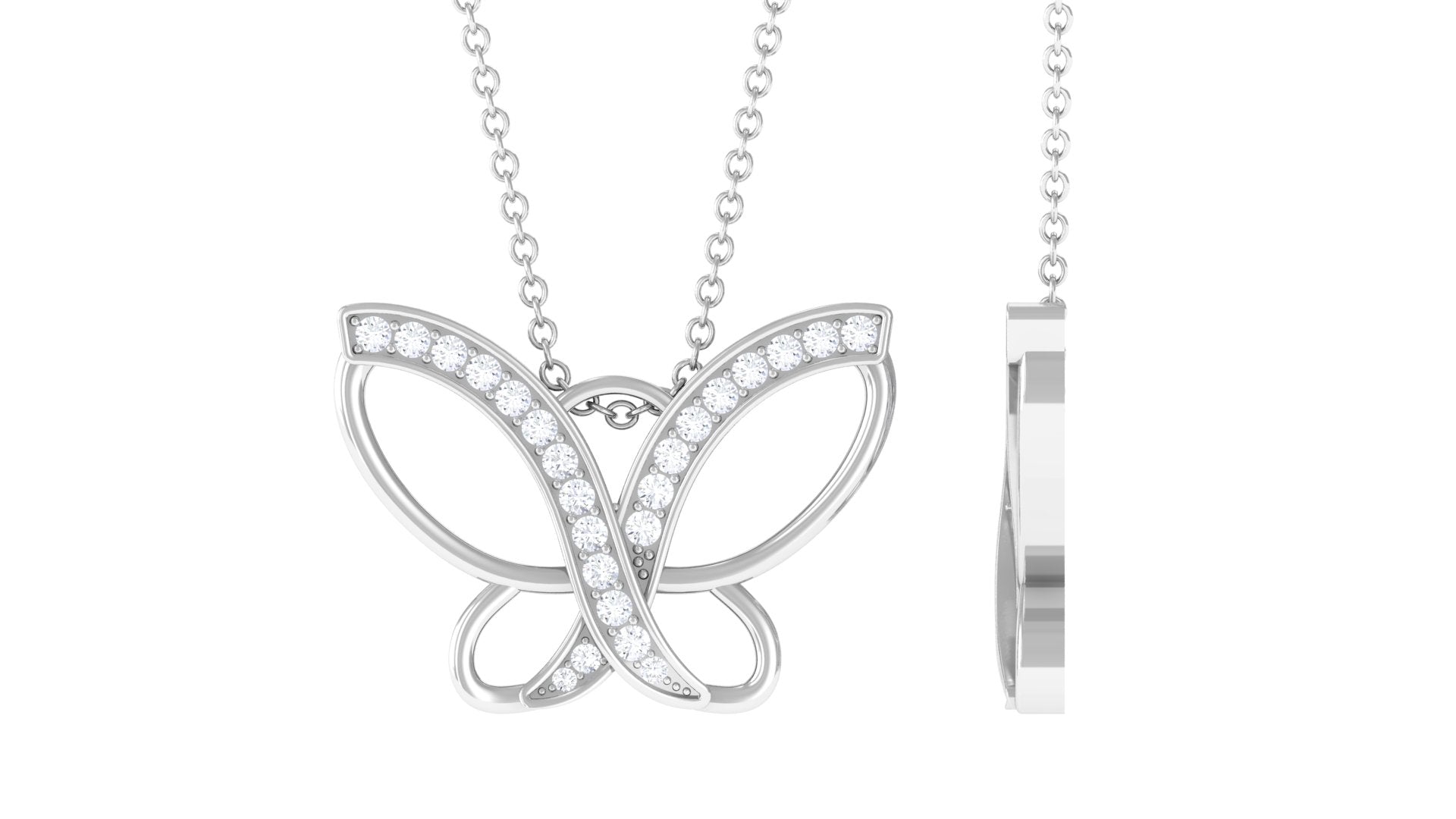 Rosec Jewels-0.25 CT Butterfly Pendant Necklace with Diamond