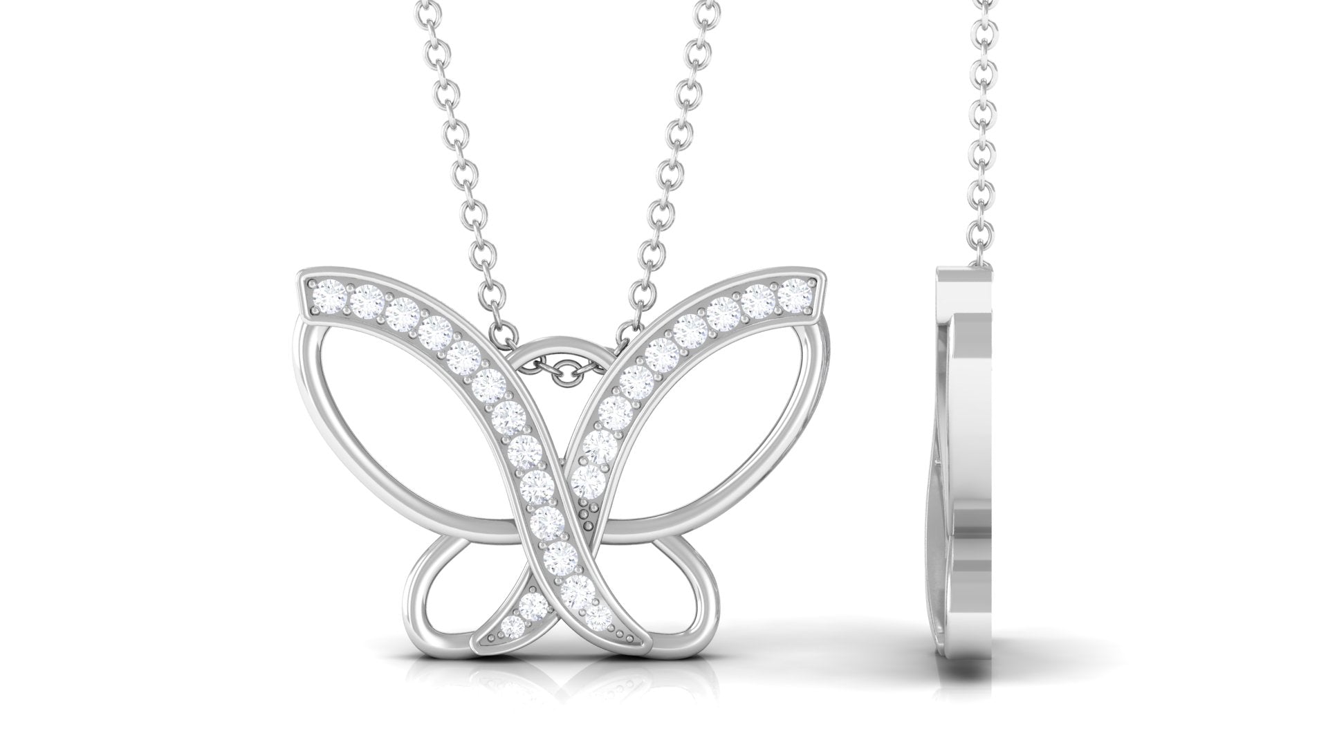Rosec Jewels-0.25 CT Butterfly Pendant Necklace with Diamond
