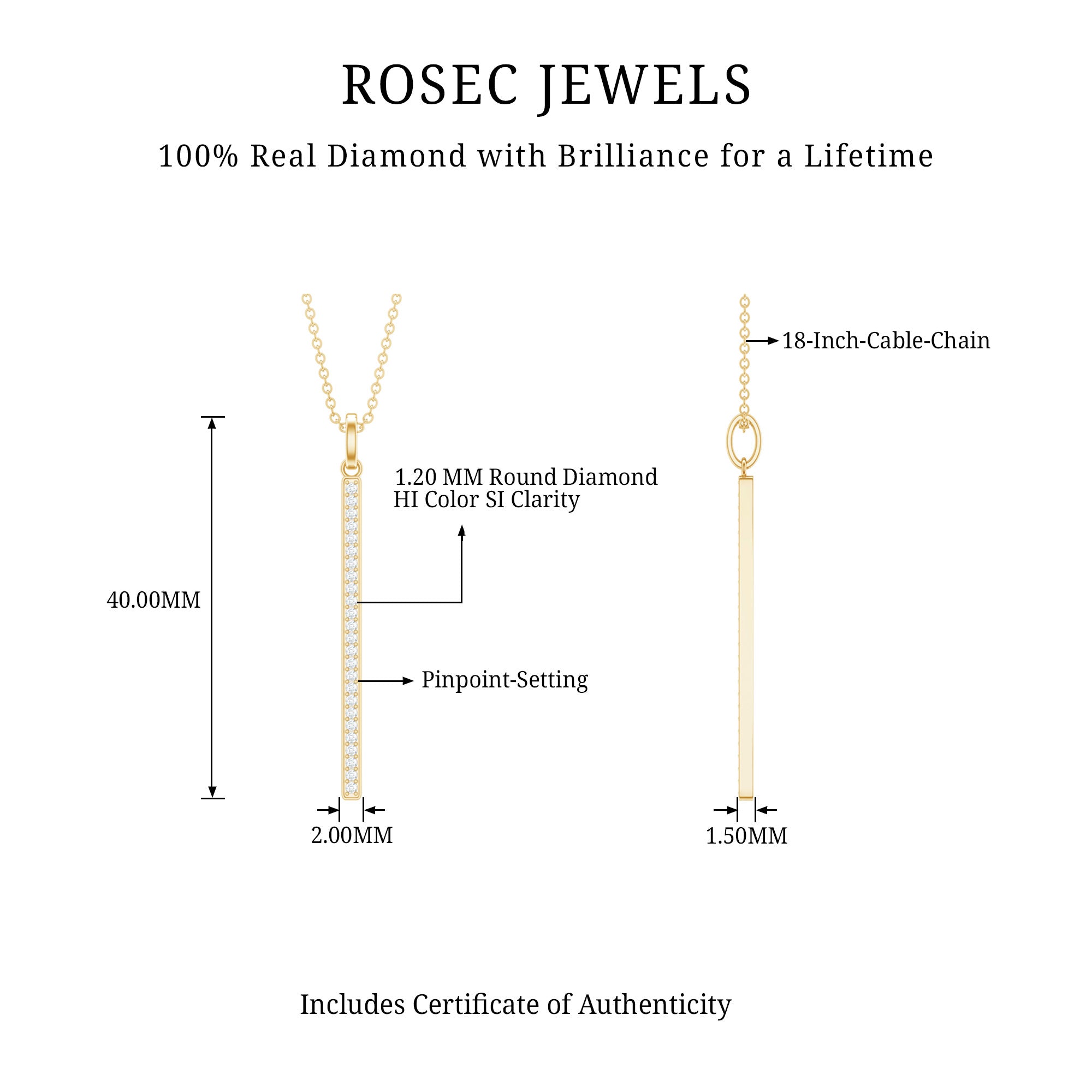 Rosec Jewels-1/4 CT Diamond Vertical Bar Drop Pendant