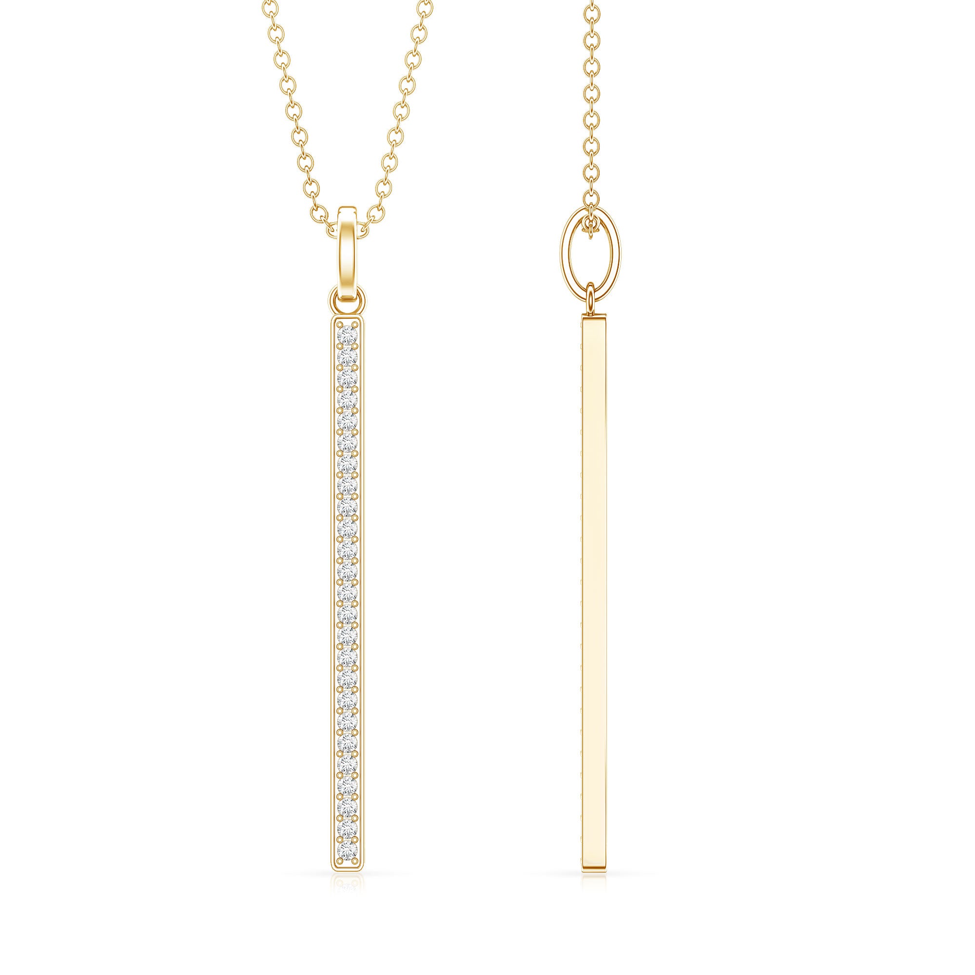 Round Cut Diamond Bar Necklace For Women Natural - ( HI-SI ) - Rosec Jewels
