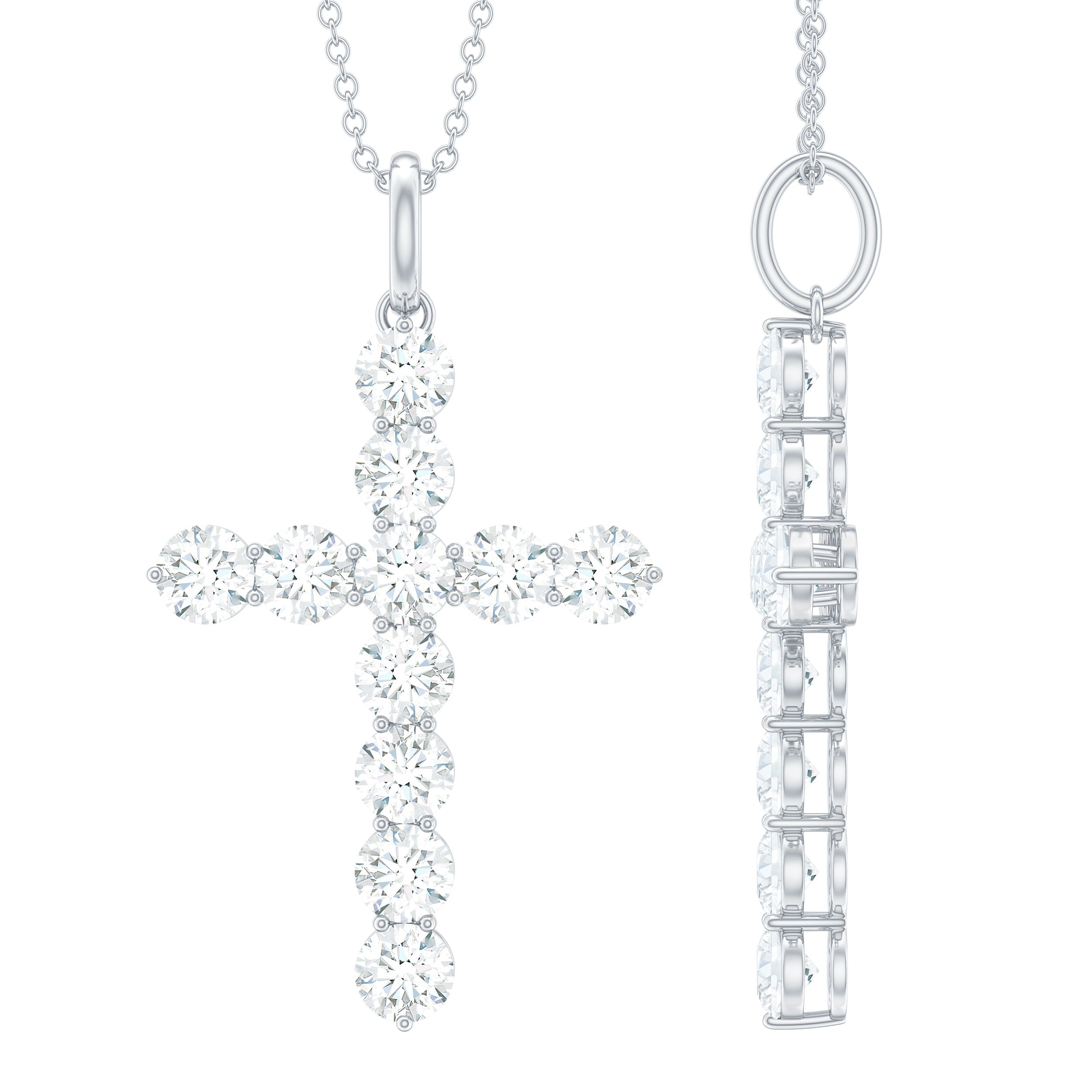 Certified Round Moissanite Cross Pendant Necklace
