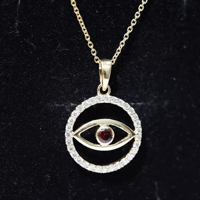 Real Garnet and Diamond Evil Eye Necklace AAA - Rosec Jewels