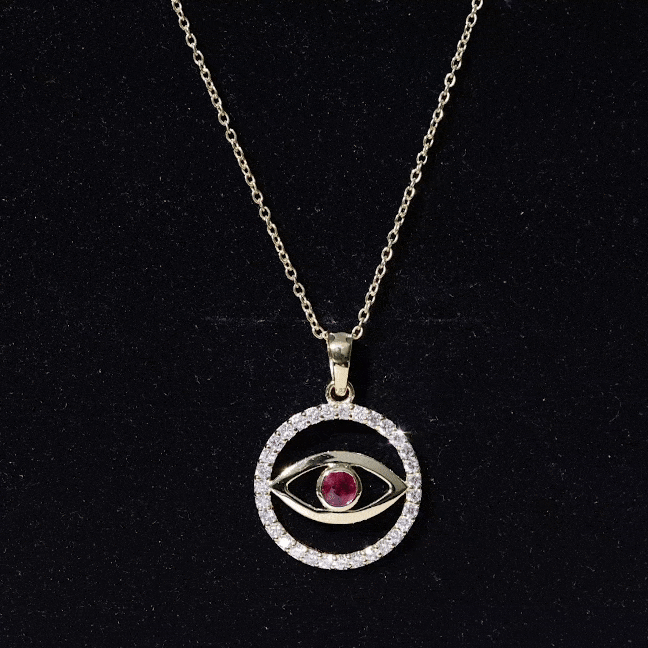 Real Ruby and Diamond Evil Eye Pendant Necklace AAA - Rosec Jewels