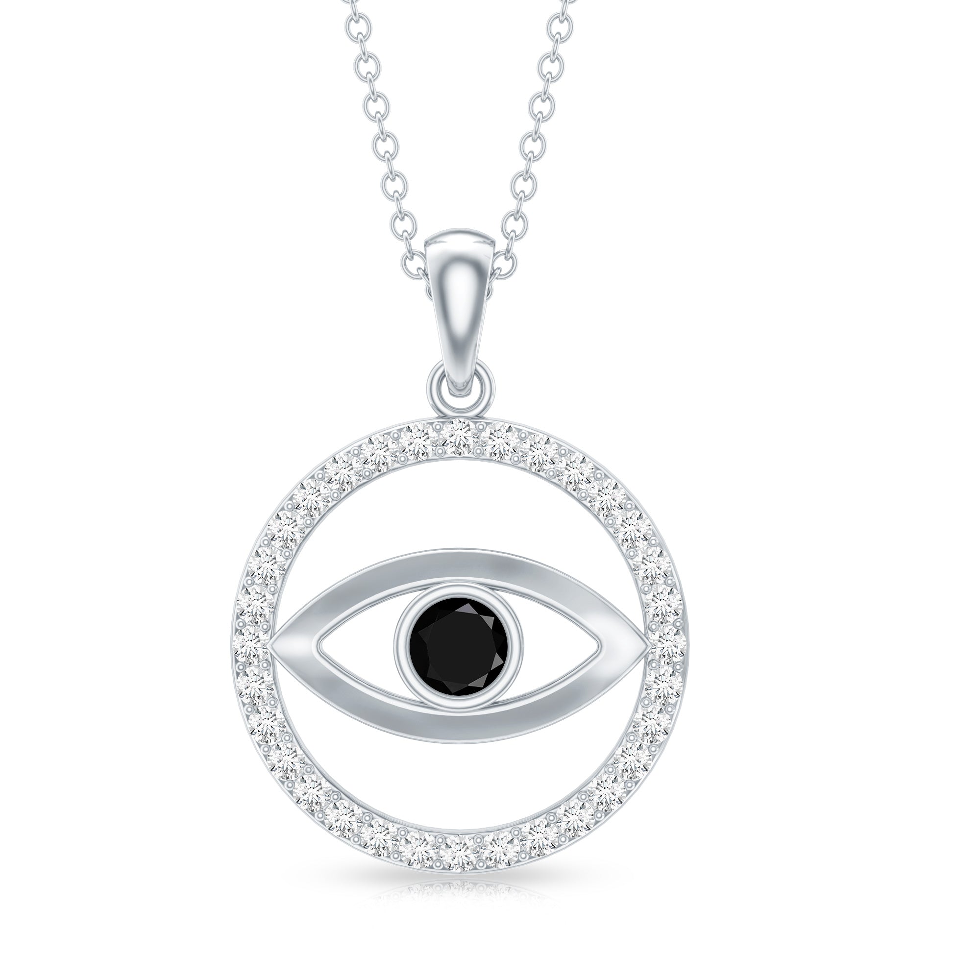 Lab Created Black Diamond Evil Eye Necklace with Moissanite AAAA ( Synthetic ) - Rosec Jewels