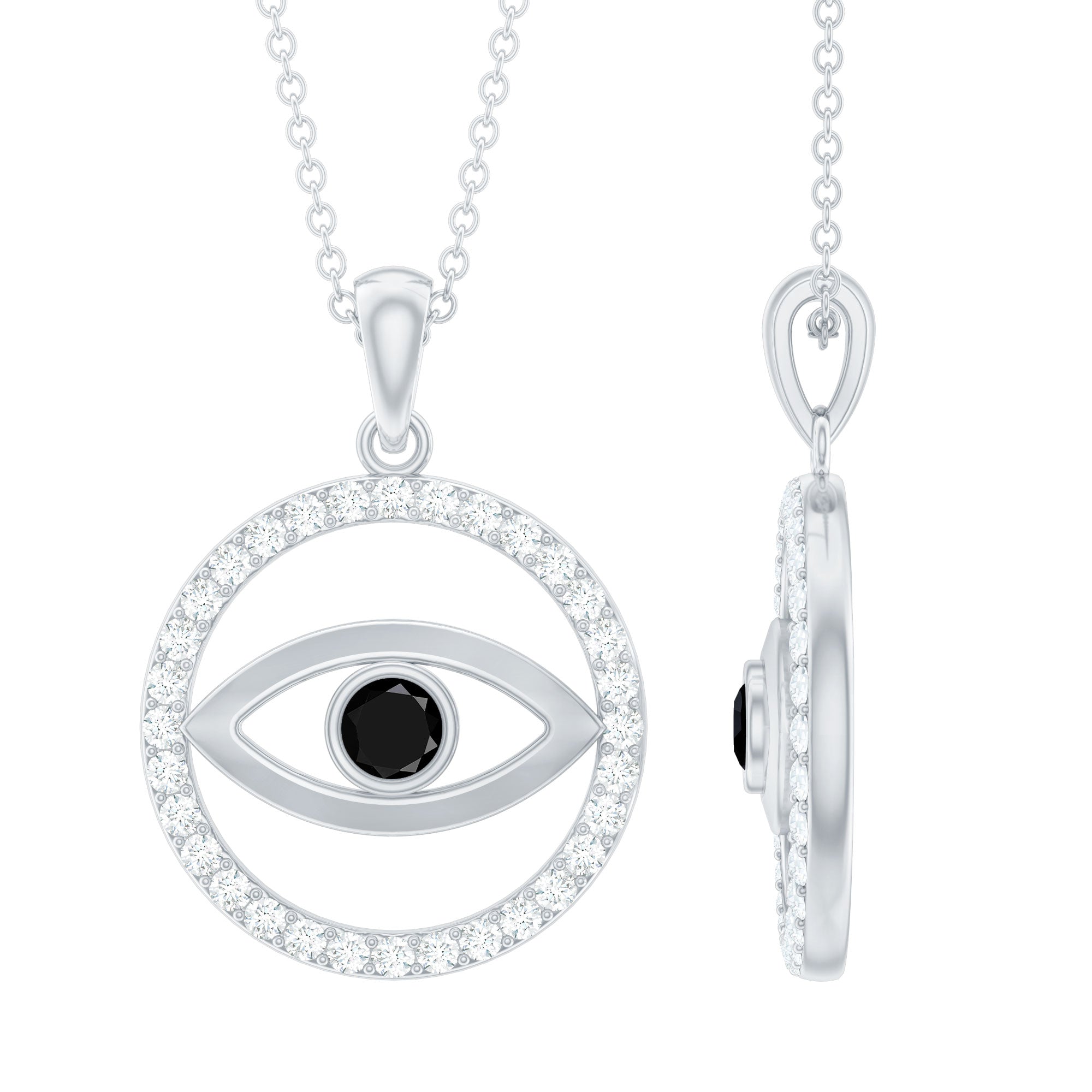 1 CT Black Onyx Evil Eye Pendant with Moissanite Eternity Circle