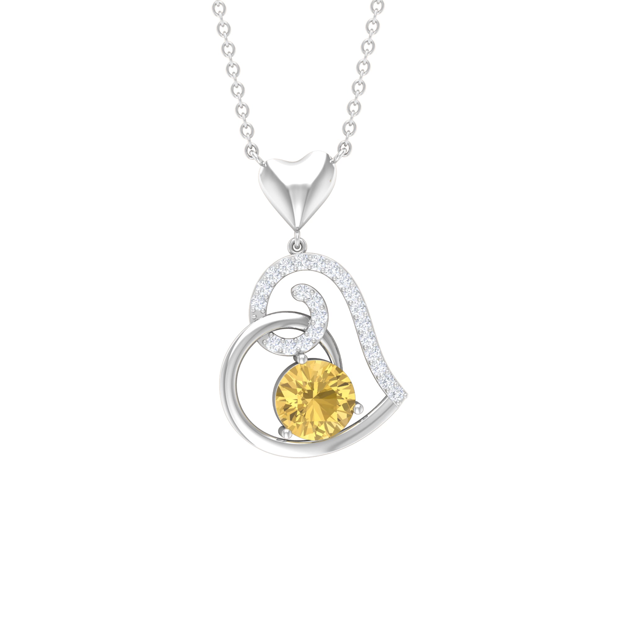 1.25 CT Citrine and Diamond Heart Drop Pendant