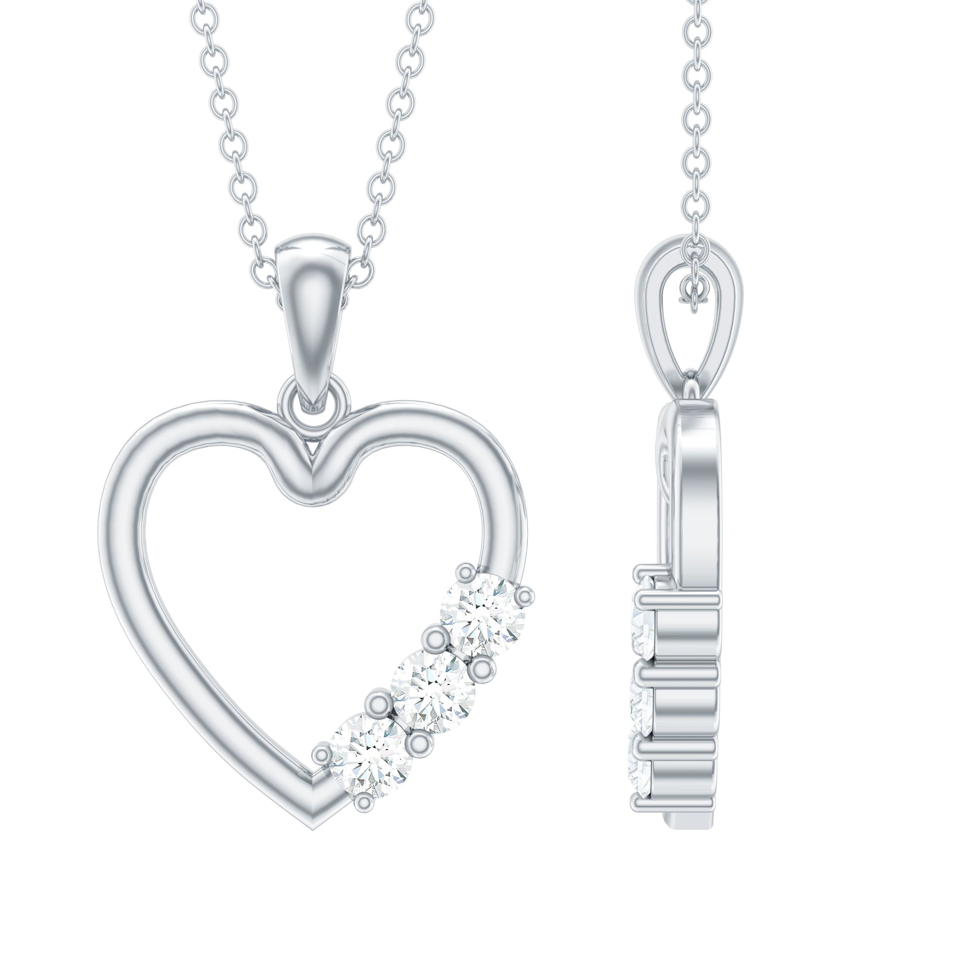 Simple Moissanite Open Heart Pendant Necklace D-VS1 - Rosec Jewels