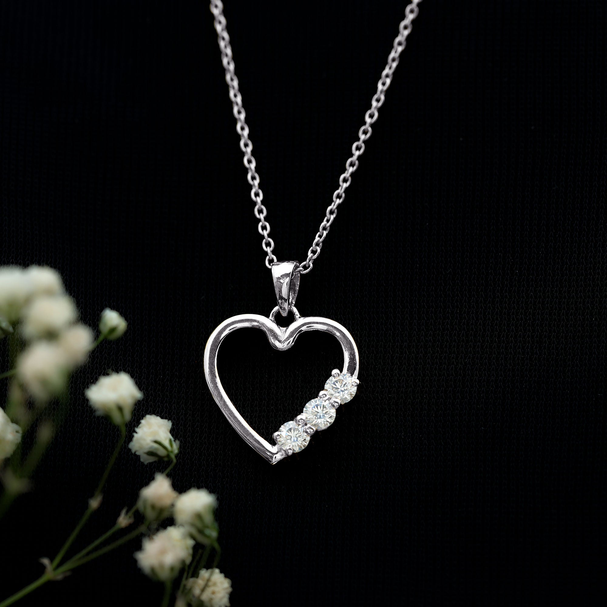 Simple Moissanite Open Heart Pendant Necklace D-VS1 - Rosec Jewels