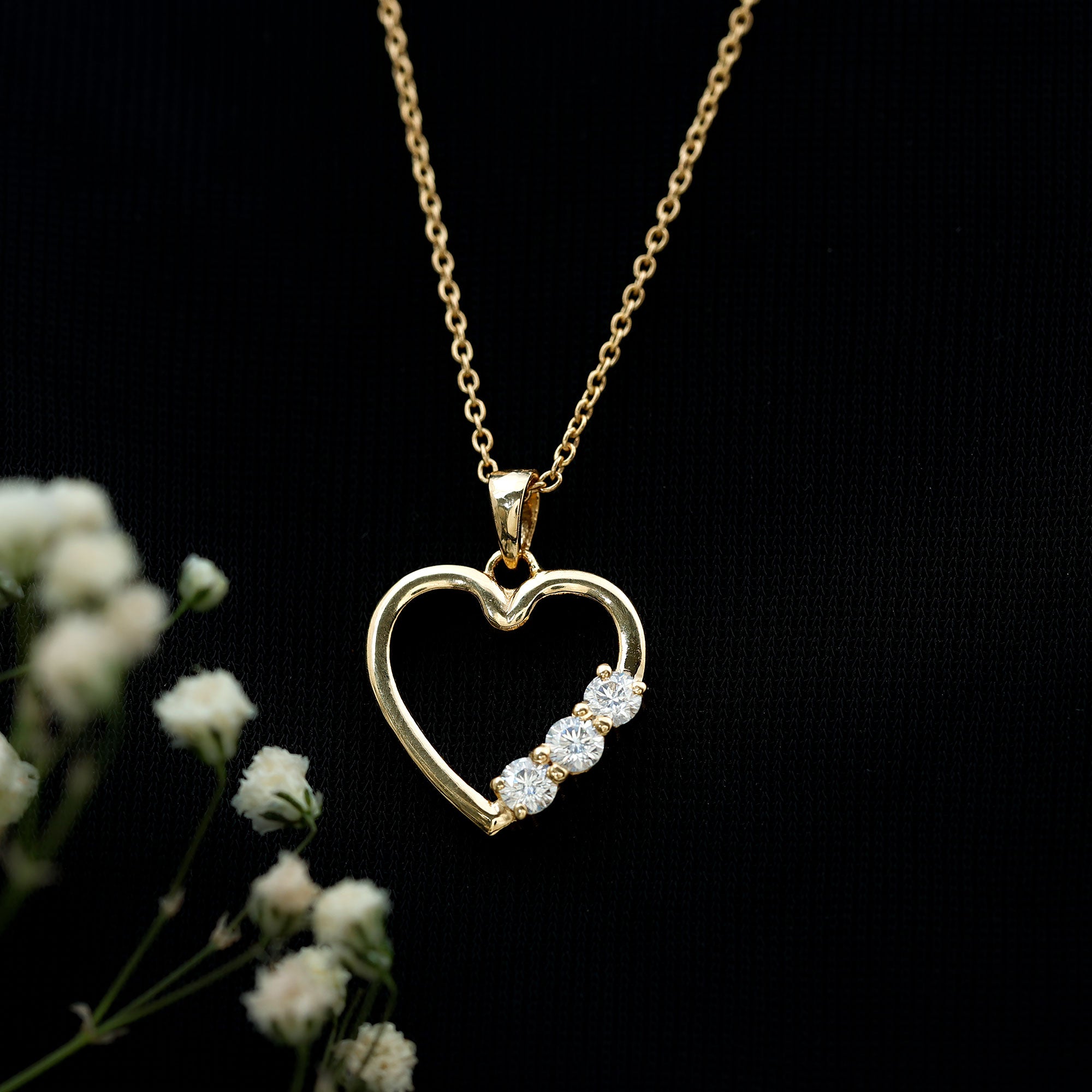 Simple Moissanite Open Heart Pendant Necklace D-VS1 - Rosec Jewels