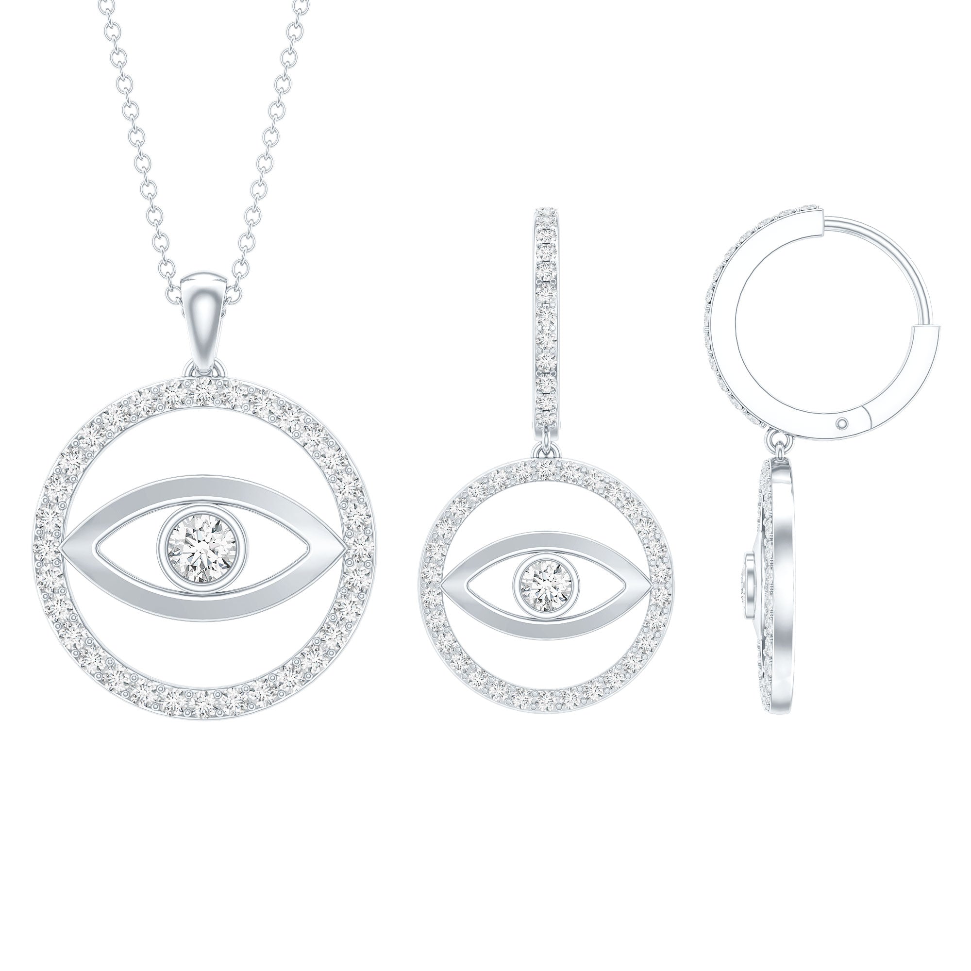 Certified Moissanite Evil Eye Necklace and Earrings Set D-VS1 - Rosec Jewels