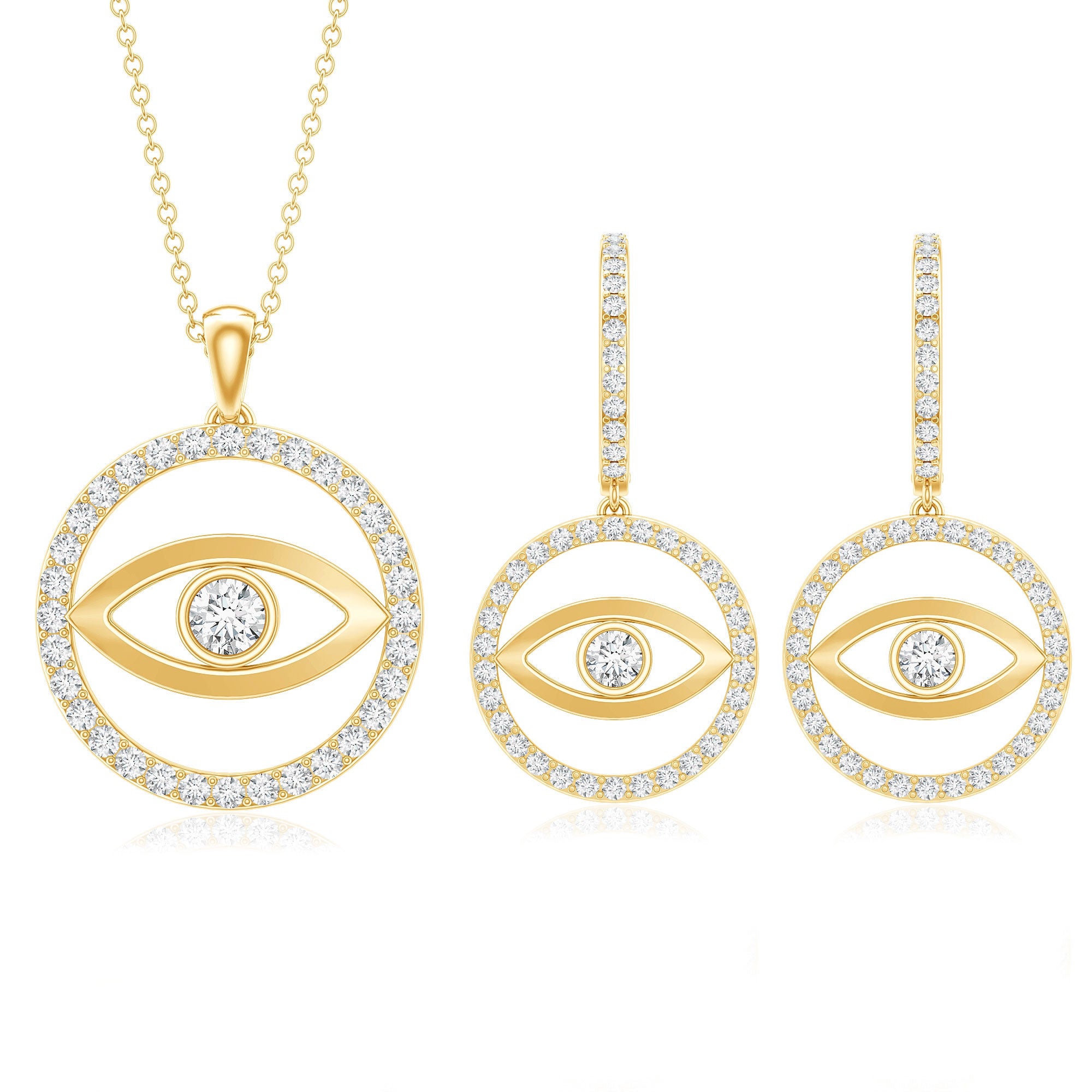 Certified Moissanite Evil Eye Necklace and Earrings Set D-VS1 - Rosec Jewels