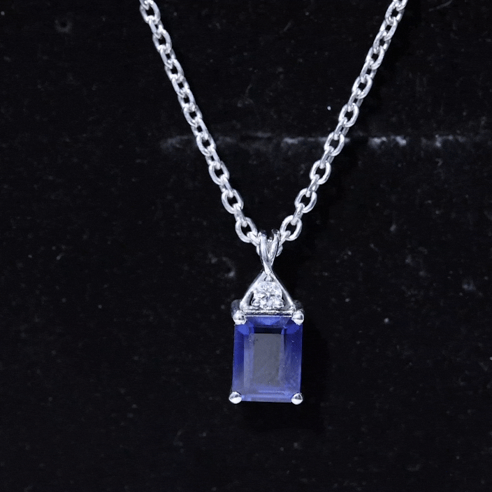 Certified Lab Created Blue Sapphire Emerald Cut Necklace with Chain AAAA - Rosec Jewels