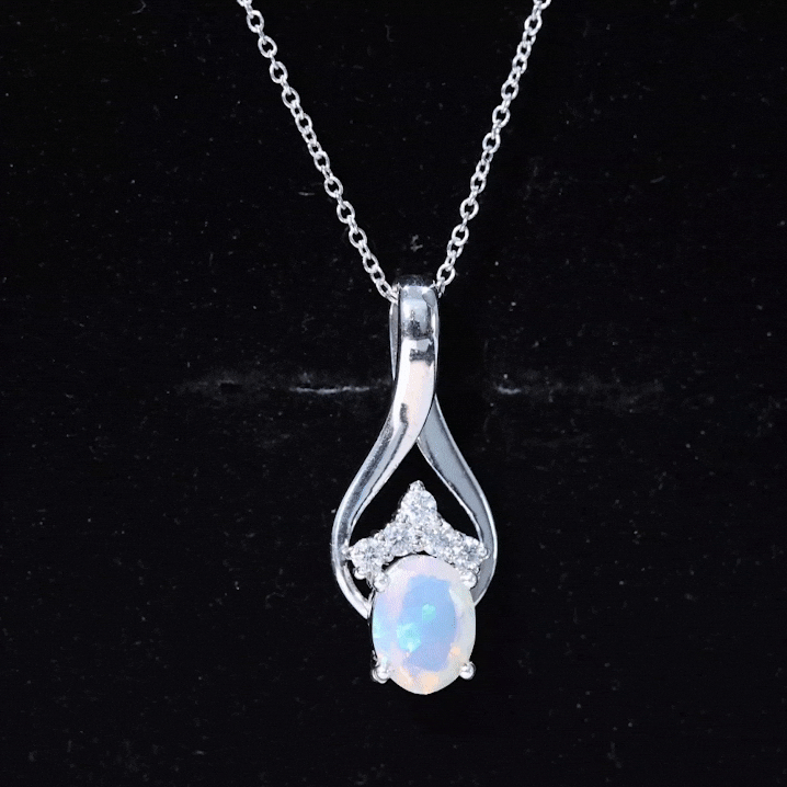 Natural Oval Ethiopian Opal and Moissanite Teardrop Necklace With Chain AAA - Rosec Jewels
