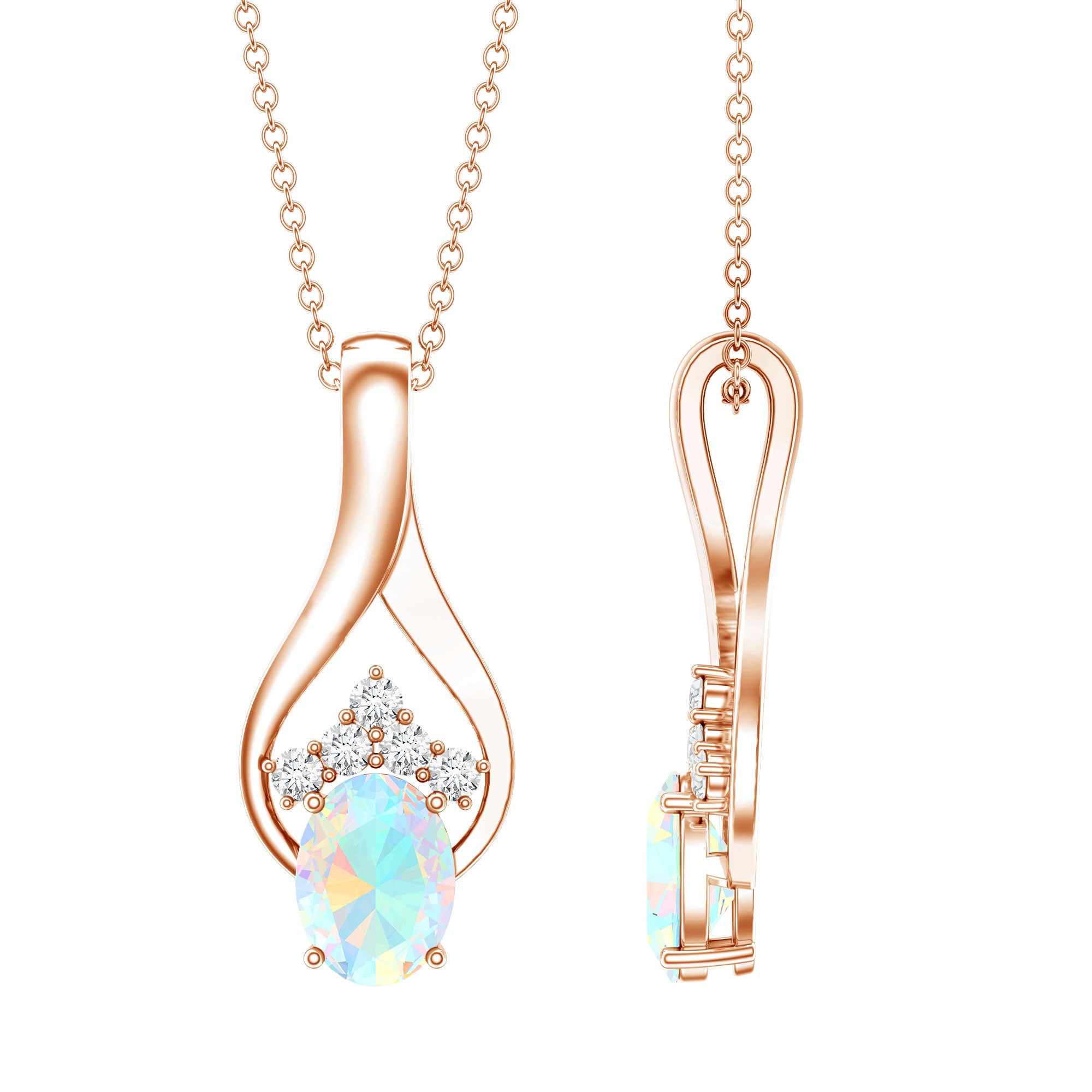 Natural Oval Ethiopian Opal and Moissanite Teardrop Necklace With Chain AAA - Rosec Jewels