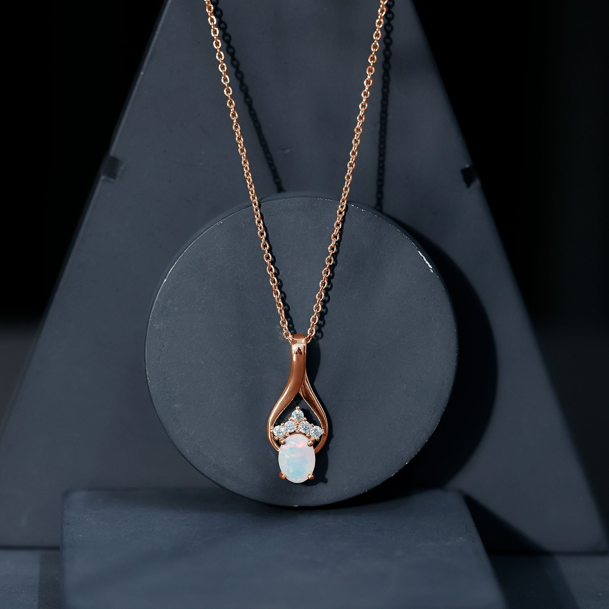 Natural Oval Ethiopian Opal and Moissanite Teardrop Necklace With Chain AAA - Rosec Jewels