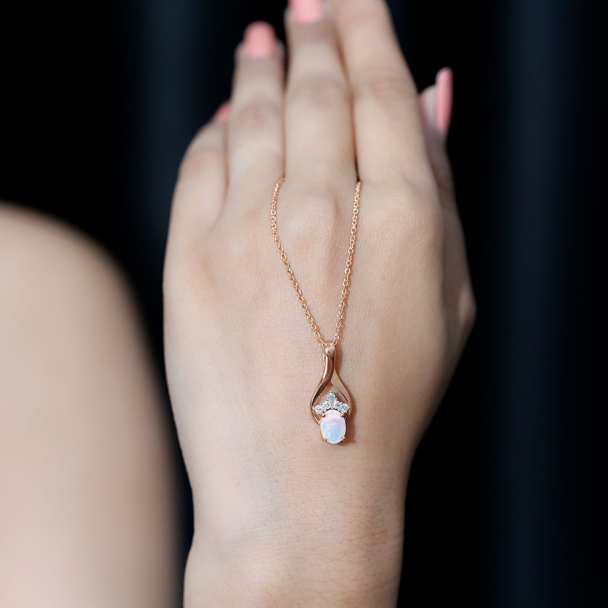 Natural Oval Ethiopian Opal and Moissanite Teardrop Necklace With Chain AAA - Rosec Jewels
