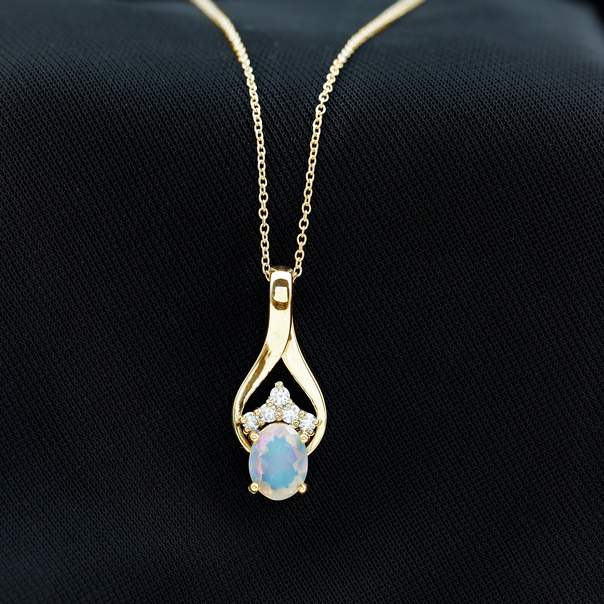 Natural Oval Ethiopian Opal and Moissanite Teardrop Necklace With Chain AAA - Rosec Jewels