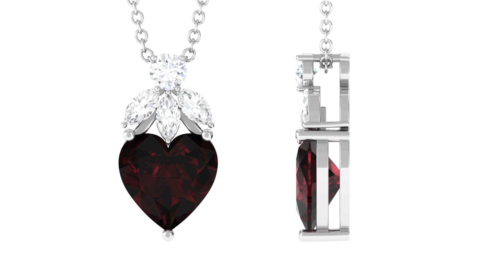 Heart Shape Garnet Solitaire Pendant with Diamond Stones