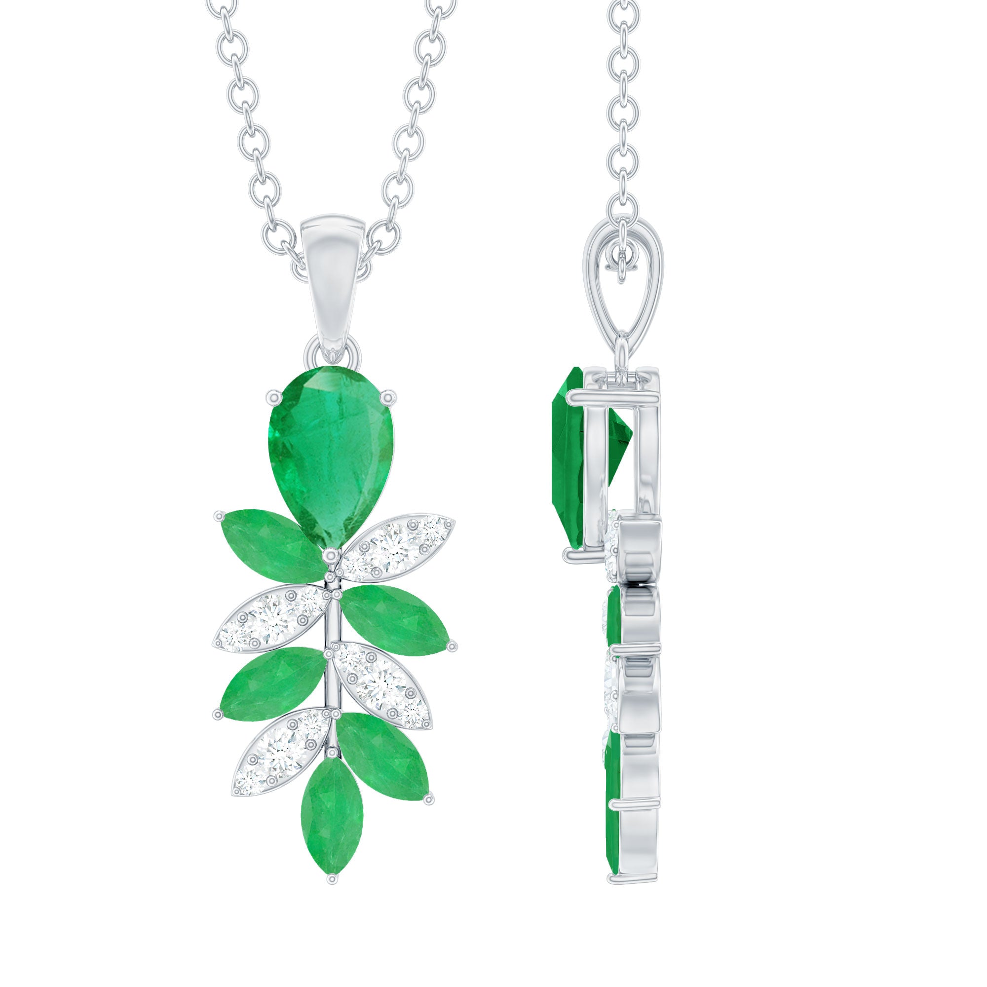 Genuine Emerald and Diamond Designer Bridal Necklace AAA - Rosec Jewels