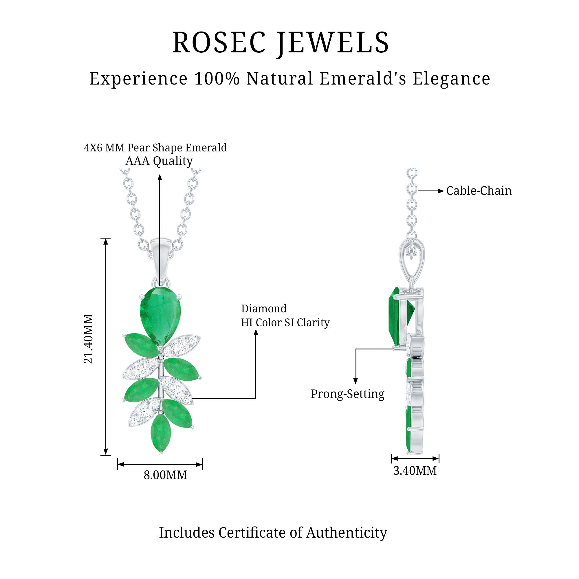 Genuine Emerald and Diamond Designer Bridal Necklace AAA - Rosec Jewels