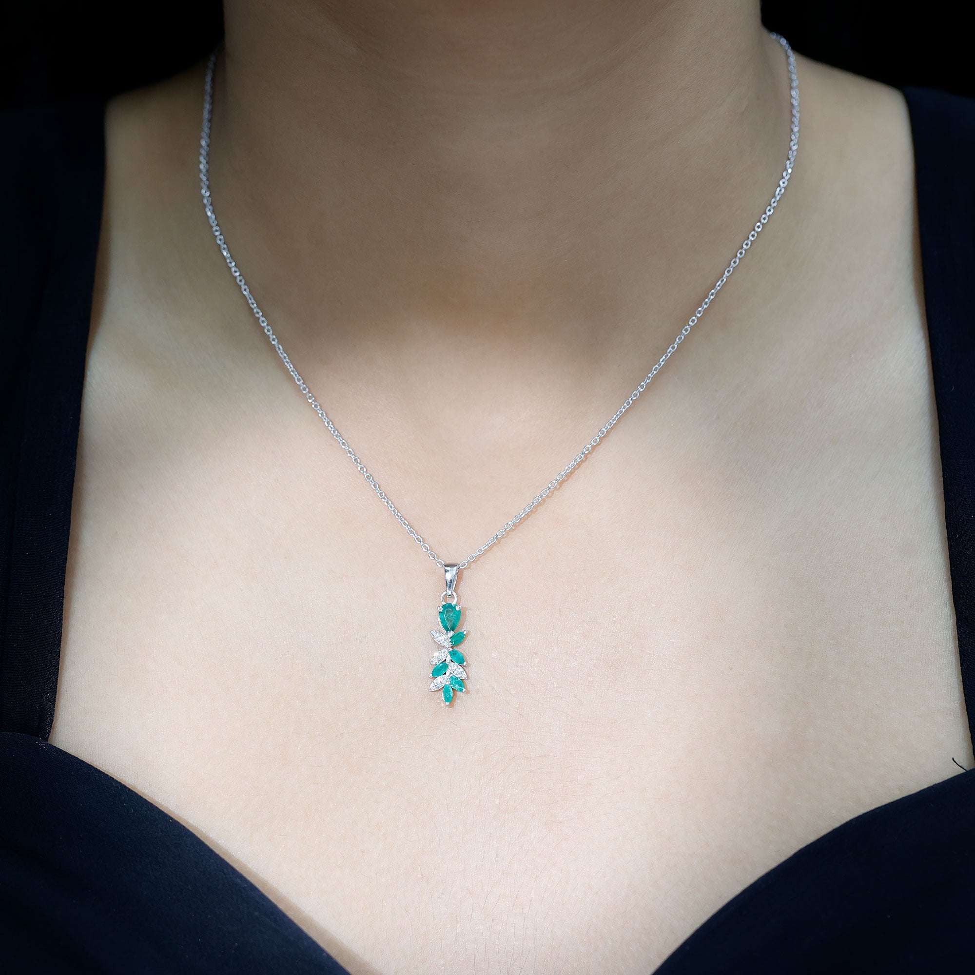 Genuine Emerald and Diamond Designer Bridal Necklace AAA - Rosec Jewels