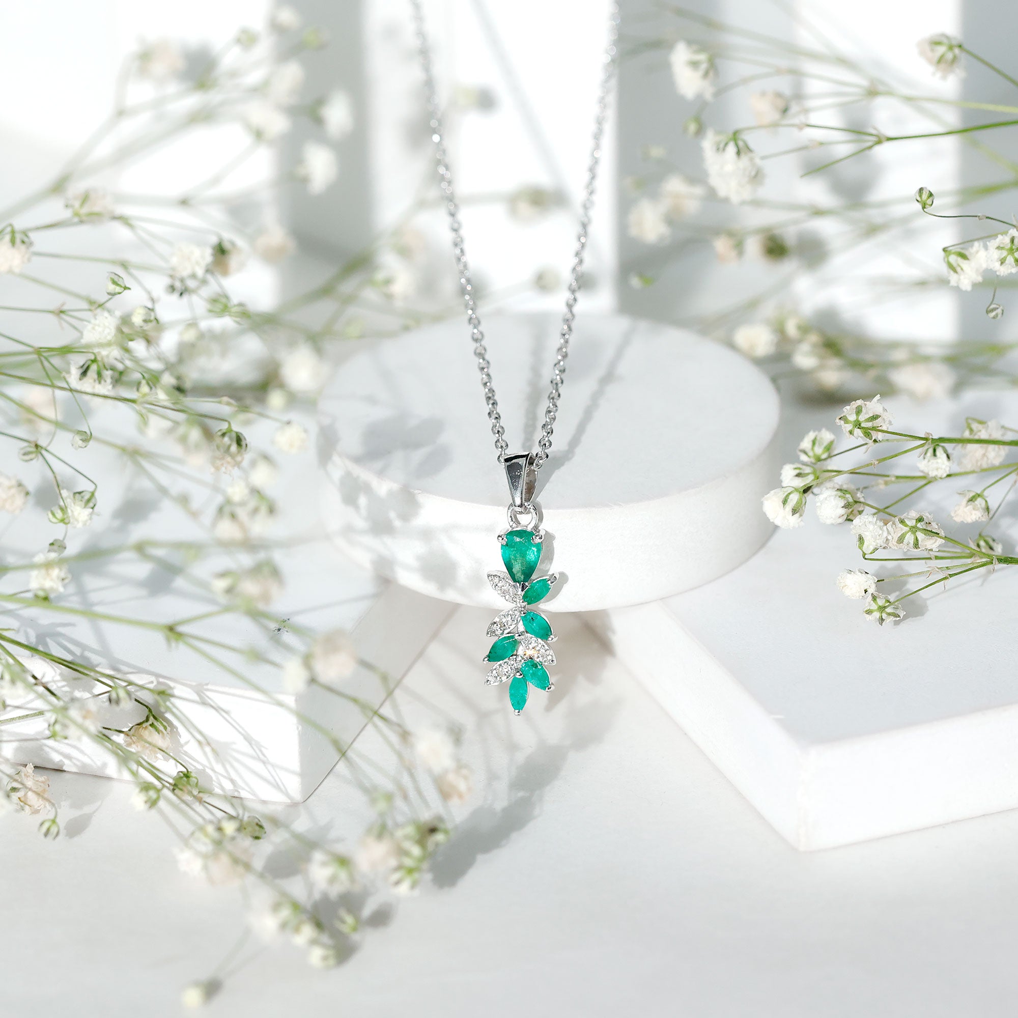 Genuine Emerald and Diamond Designer Bridal Necklace AAA - Rosec Jewels