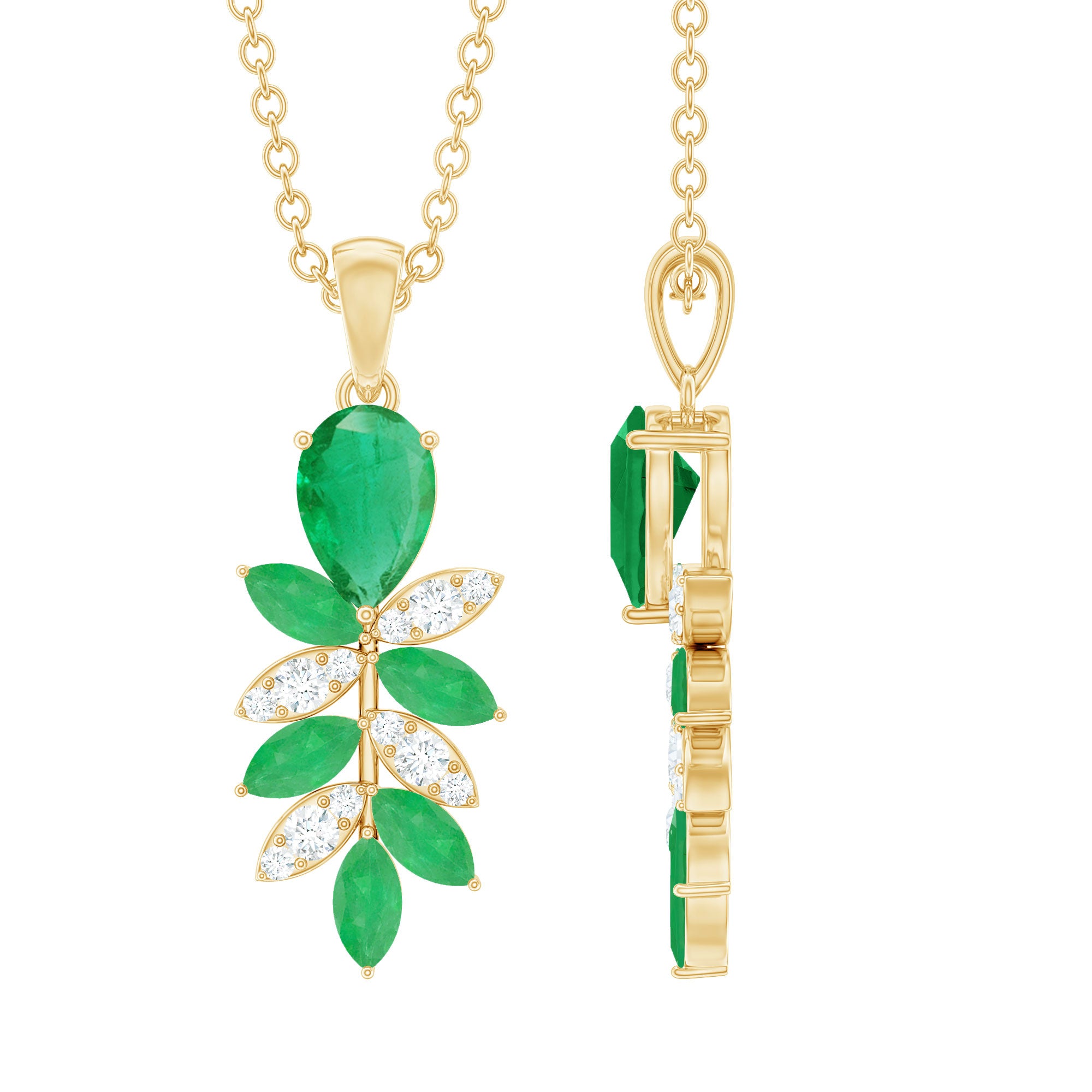 Genuine Emerald and Diamond Designer Bridal Necklace AAA - Rosec Jewels