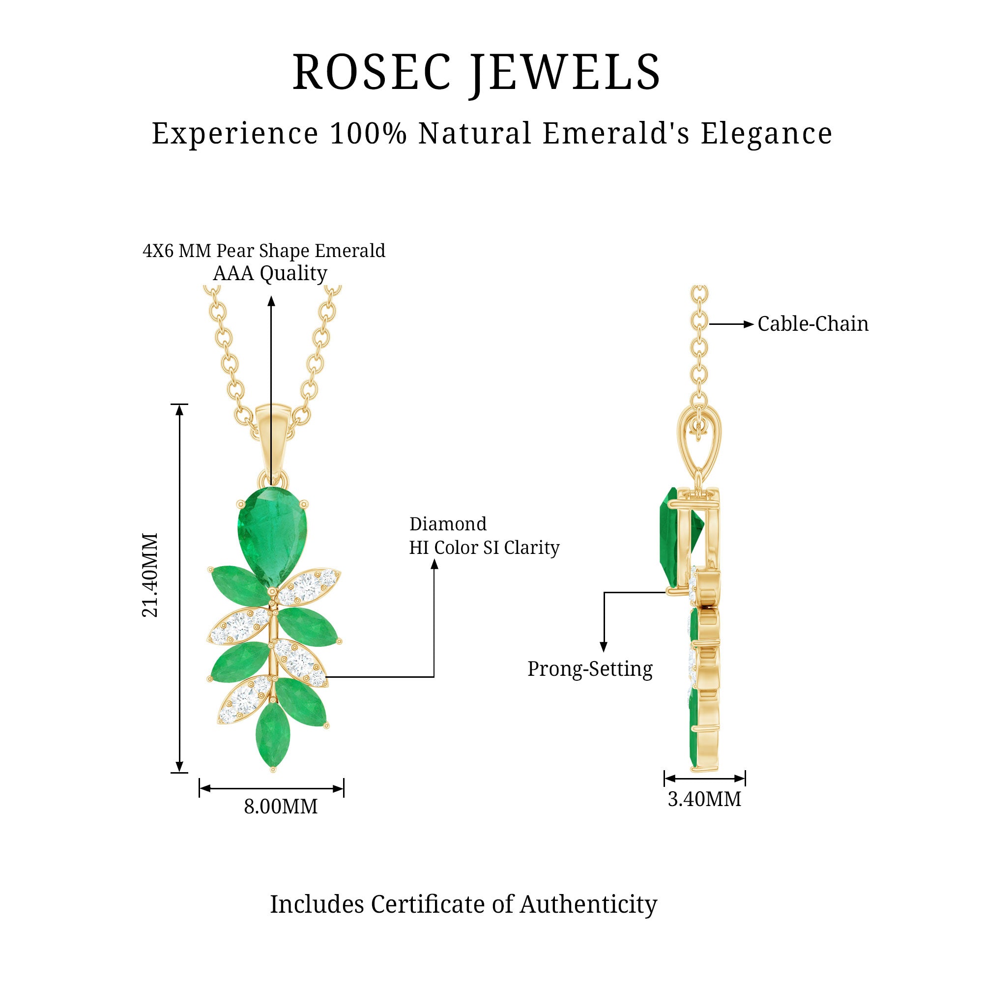 Genuine Emerald and Diamond Designer Bridal Necklace AAA - Rosec Jewels