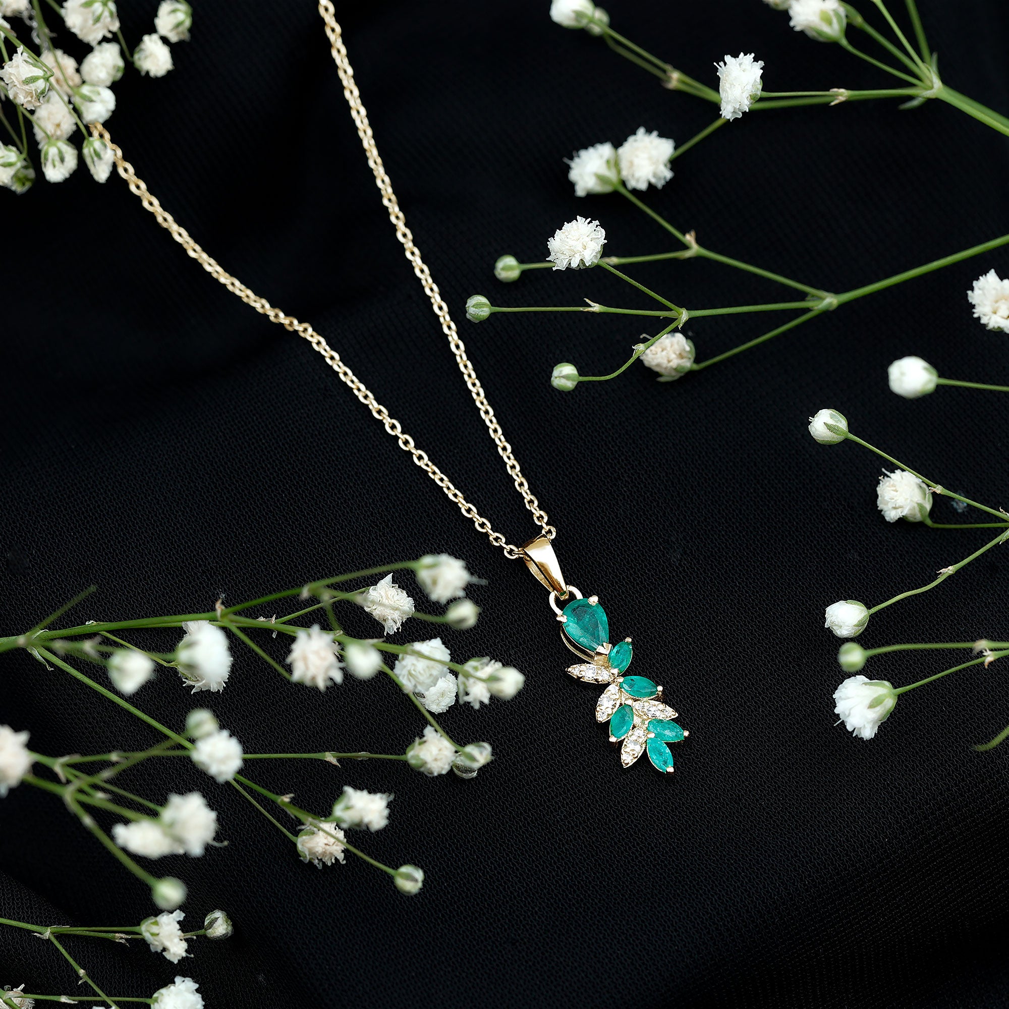 Genuine Emerald and Diamond Designer Bridal Necklace AAA - Rosec Jewels