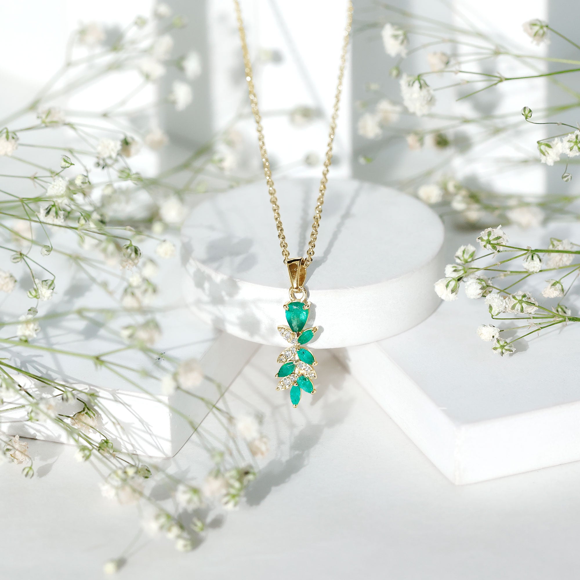 Genuine Emerald and Diamond Designer Bridal Necklace AAA - Rosec Jewels