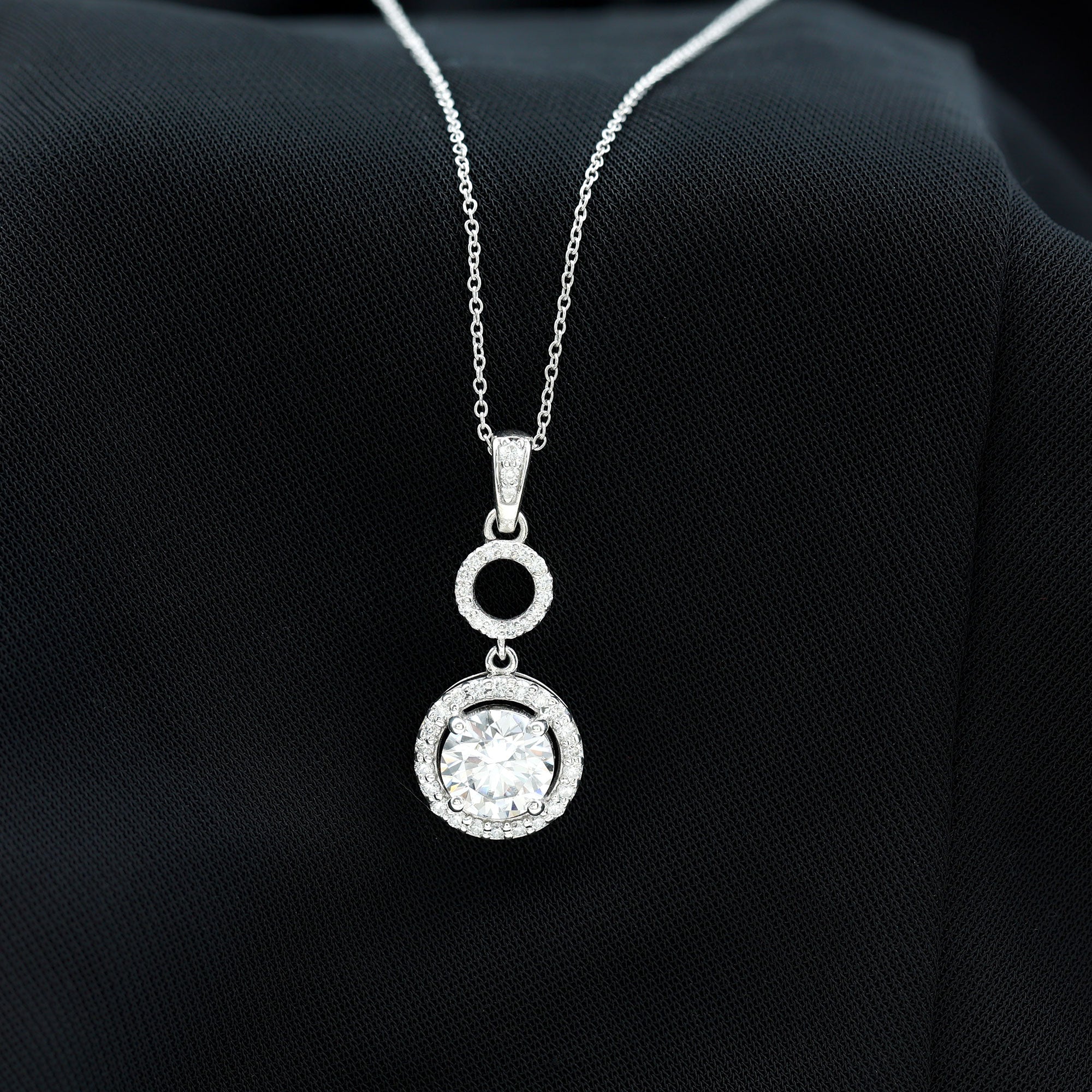 2 Carat Round Moissanite Wedding Dangle Necklace with Halo D-VS1 - Rosec Jewels